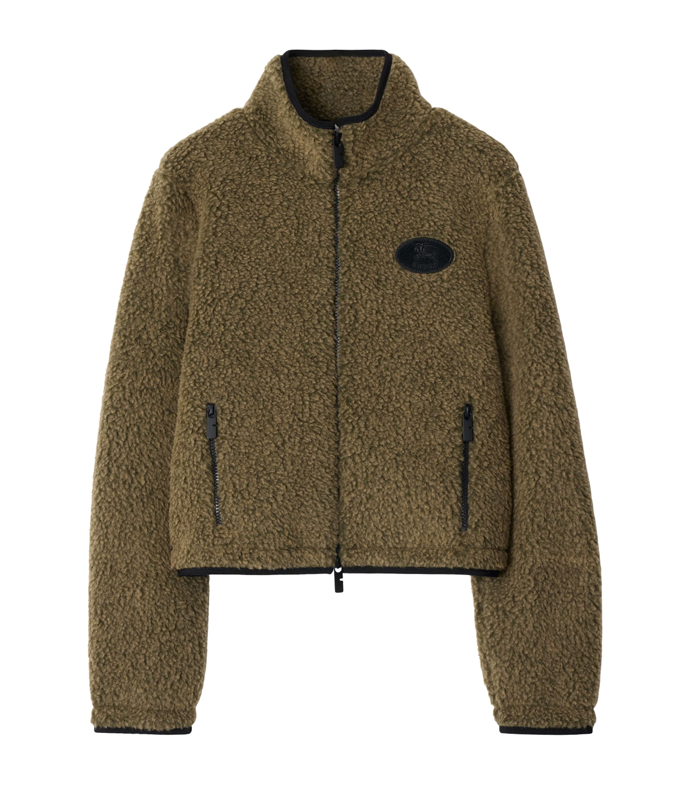 Burberry Fleece High Collar Long Sleeves Jacket In Green