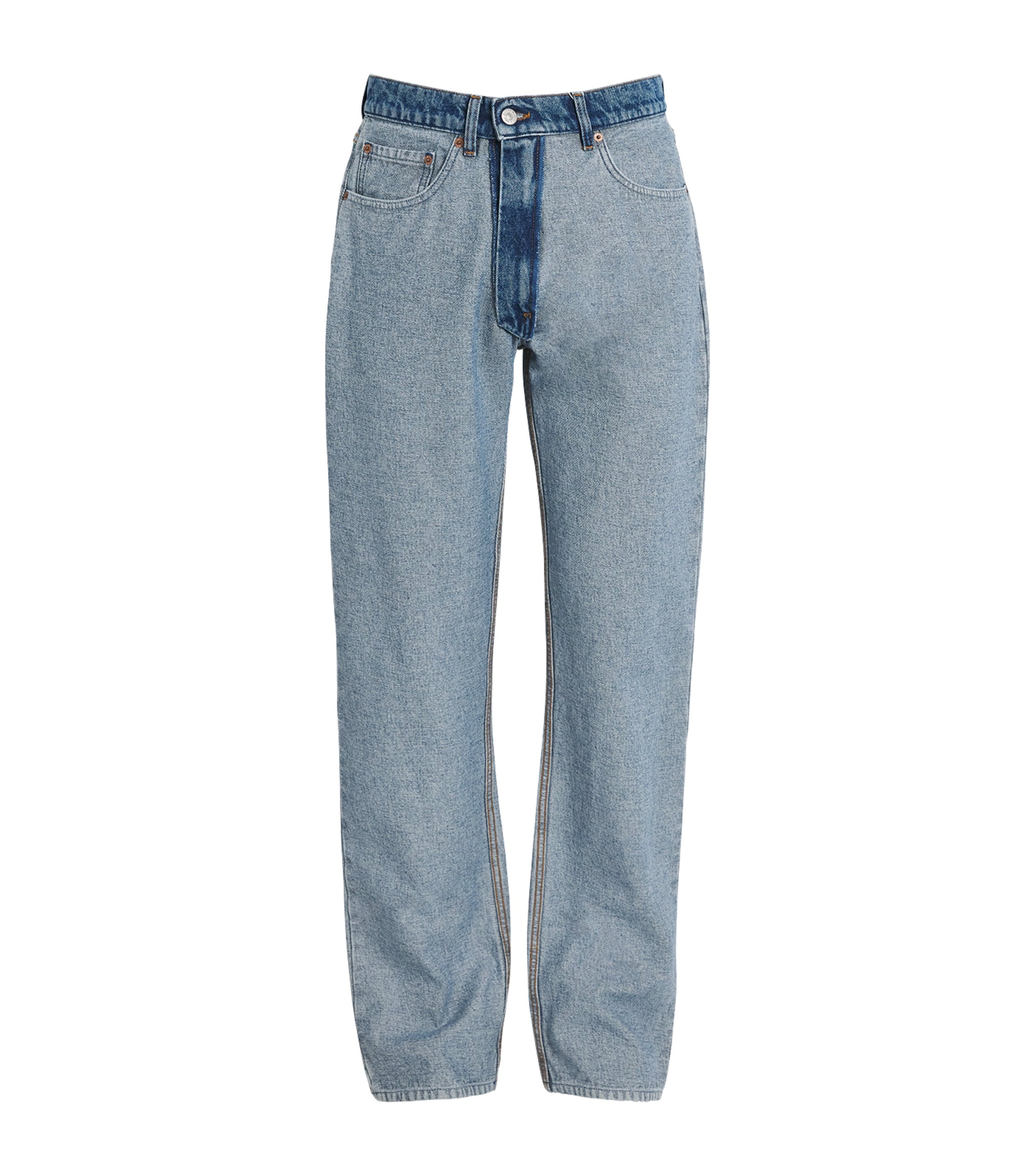 MM6 Maison Margiela Mens Light Wash Waistband-Detail Jeans Medium Blue Image 1