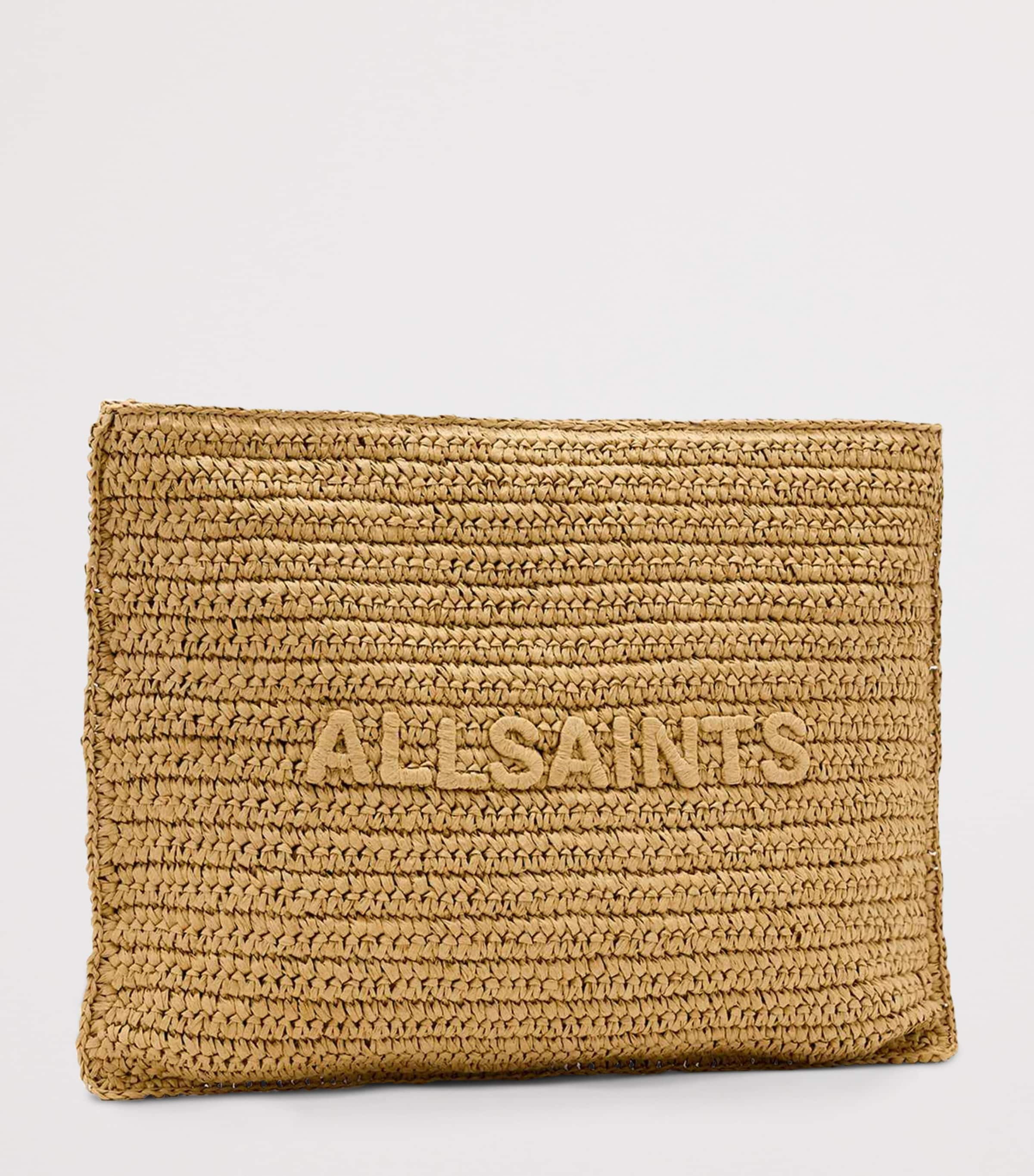 AllSaints Raffia Bettina Clutch Bag Biscuit Brown Image 3