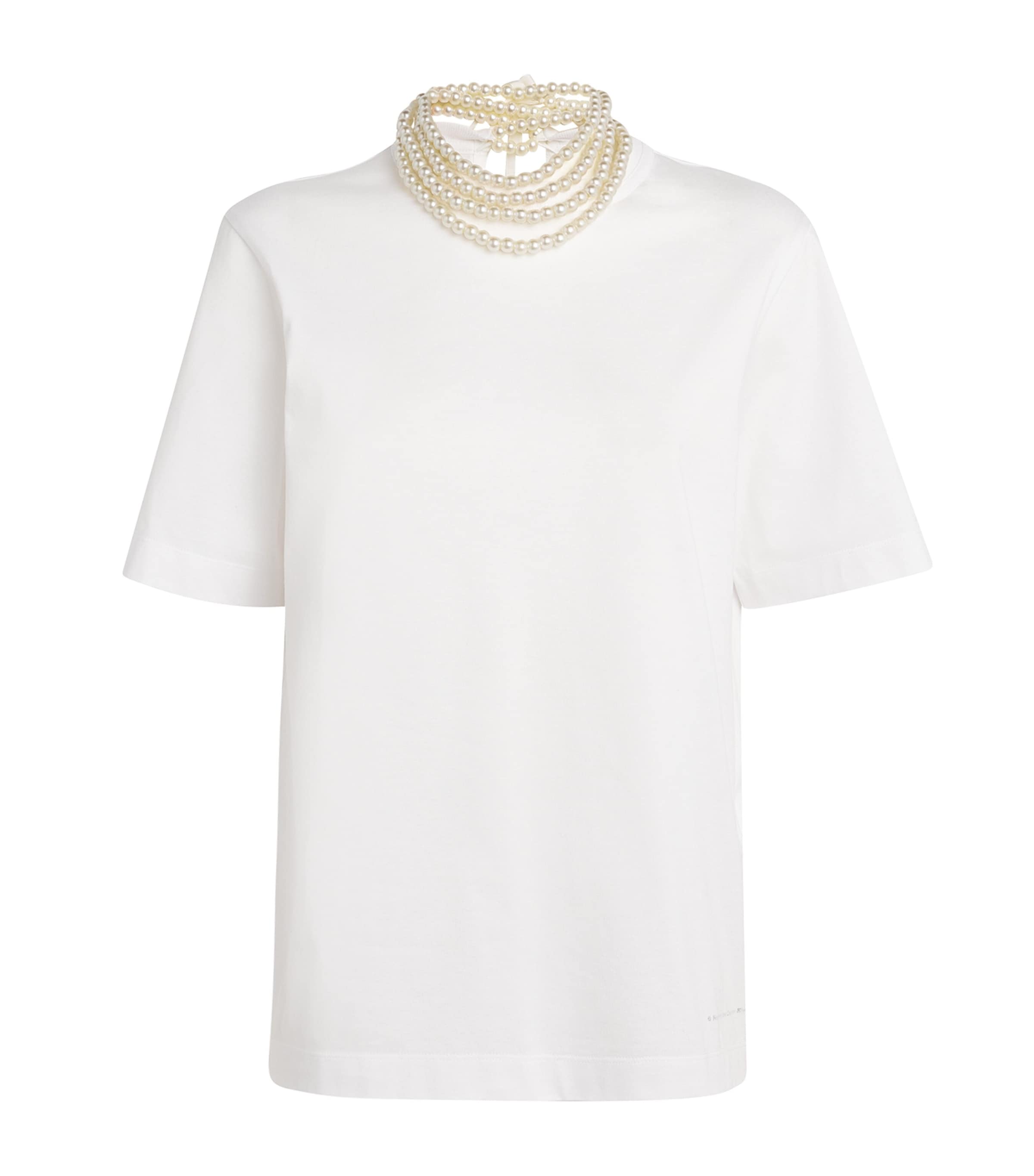 Shop Carven Pearl-neck T-shirt In White