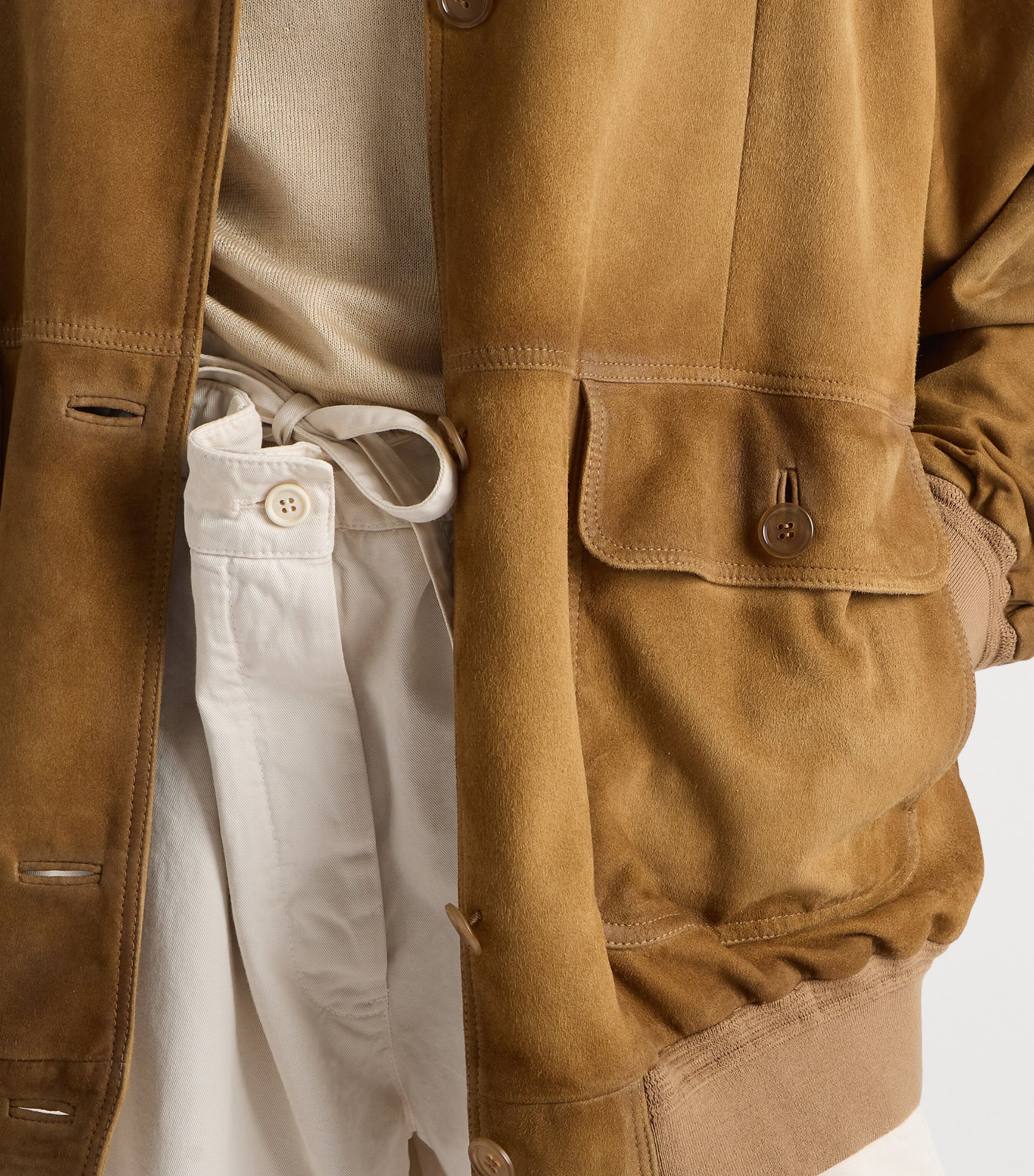 Prada Womens Suede Bomber Jacket Neutral Image 6