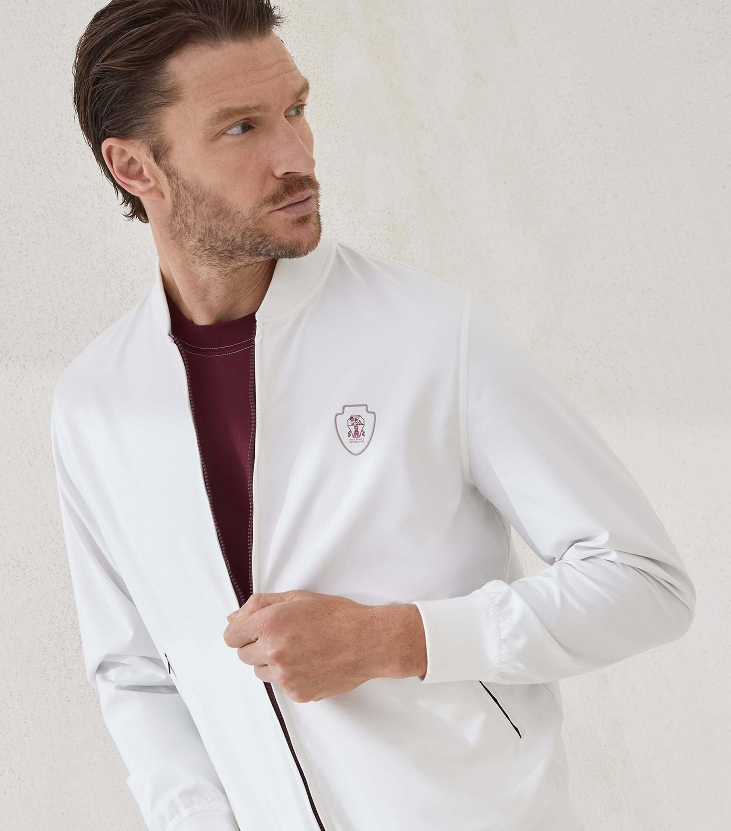 Brunello Cucinelli White Logo Zip-Up Jacket | Harrods US