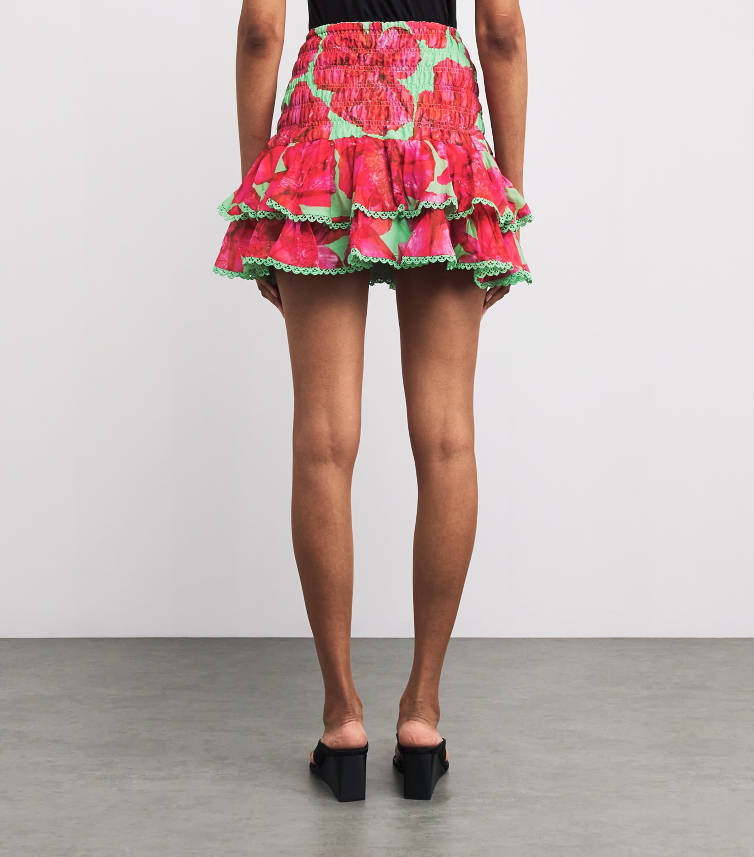 Shirred Pinel Mini Skirt GREEN BLOSSOM Image 4