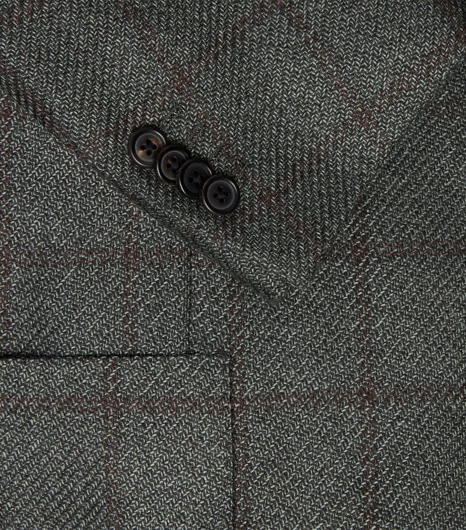 Corneliani Mens Virgin Wool-Silk-Cashmere Check Blazer Green Coloured Image 6
