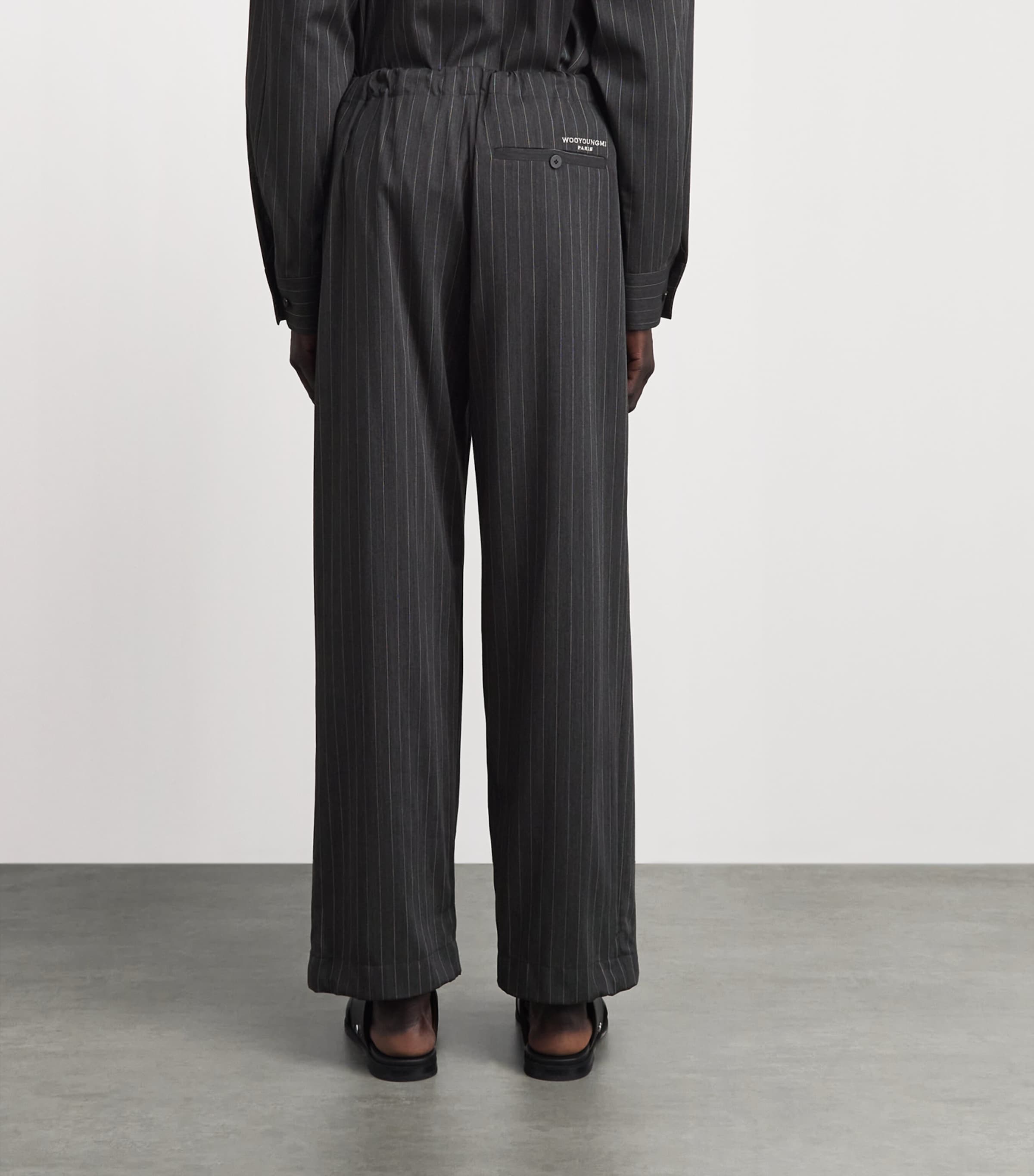 Wooyoungmi Mens Wool-Blend Pinstripe Wide-Leg Trousers Grey Image 5