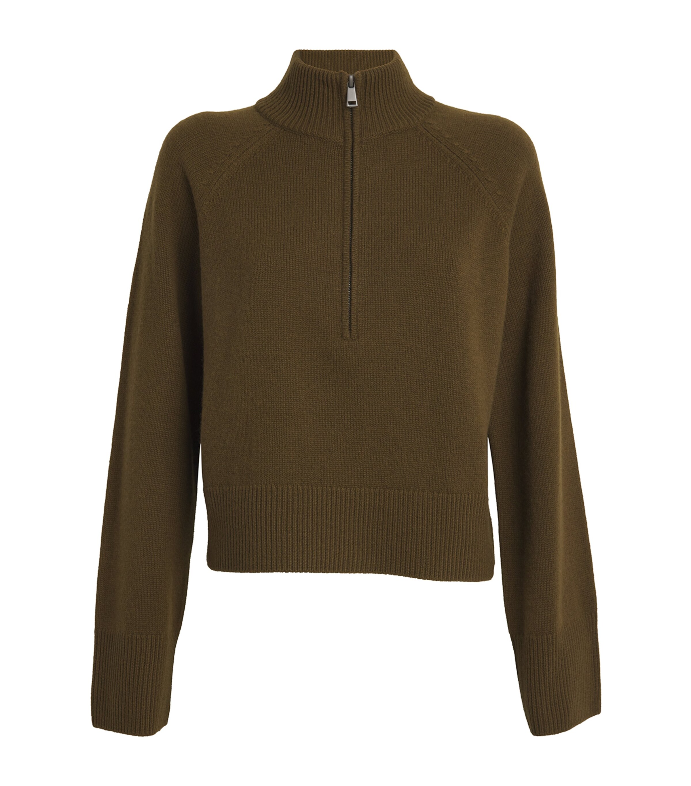 Me+em Merino Cashmere High Zip Neck Crop Jumper In Green