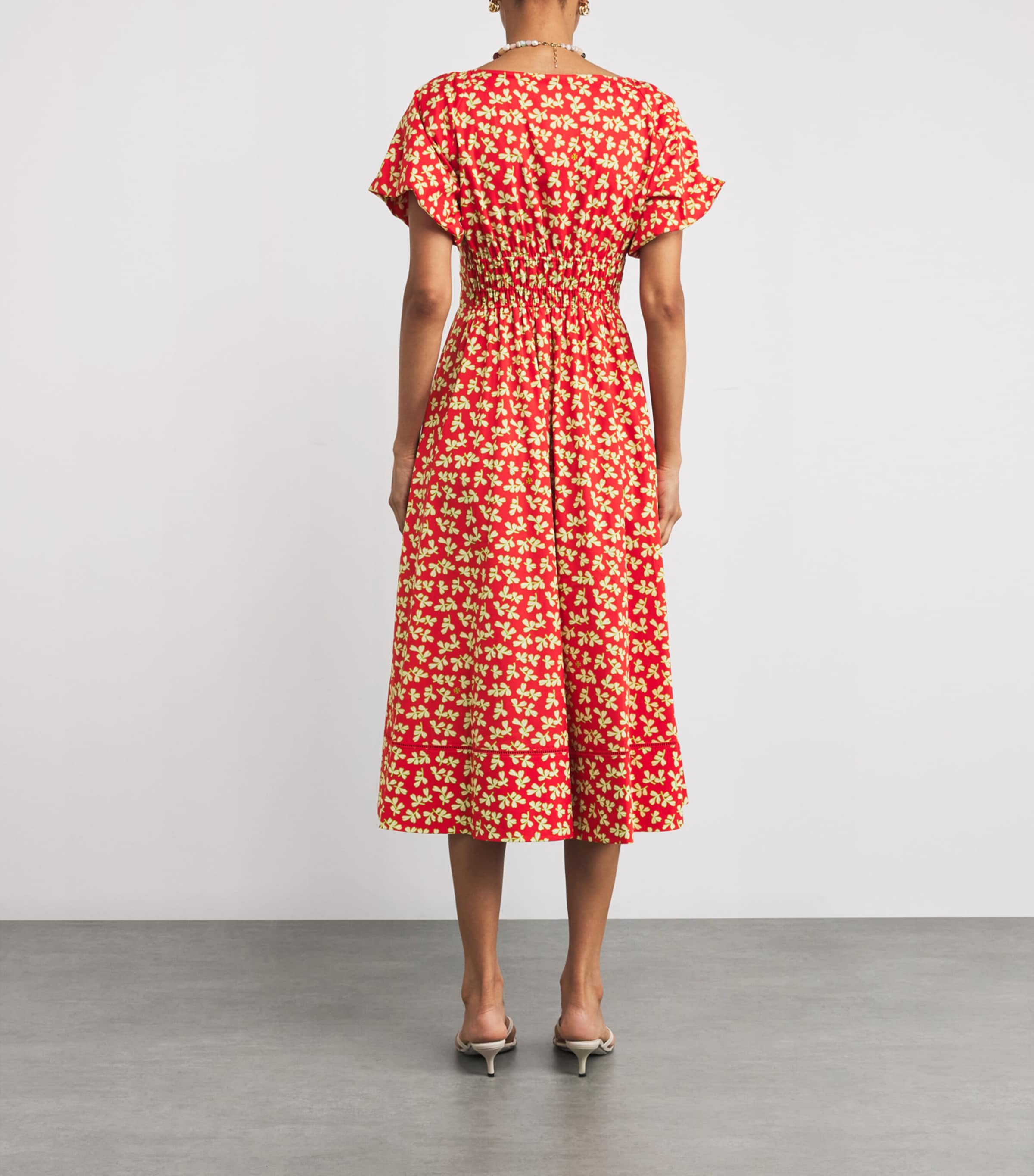 Poplin Leaf Print Midi Dress RED LITTLE LEAVES Image 3