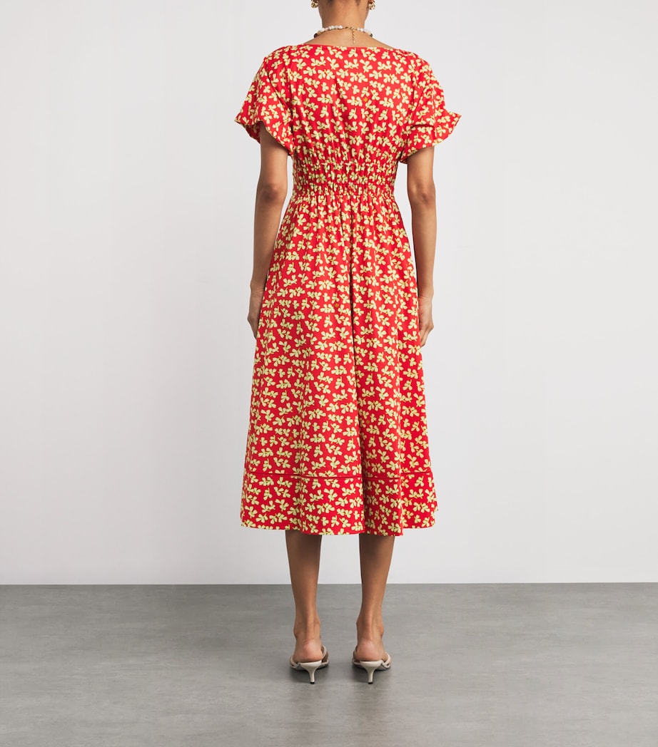 Poplin Leaf Print Midi Dress RED LITTLE LEAVES Image 3