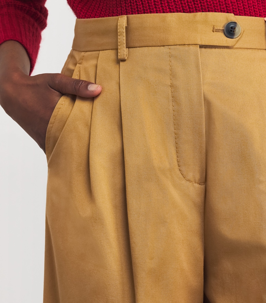 Cotton Pleated Wide-Leg Trousers OCHRE Image 6