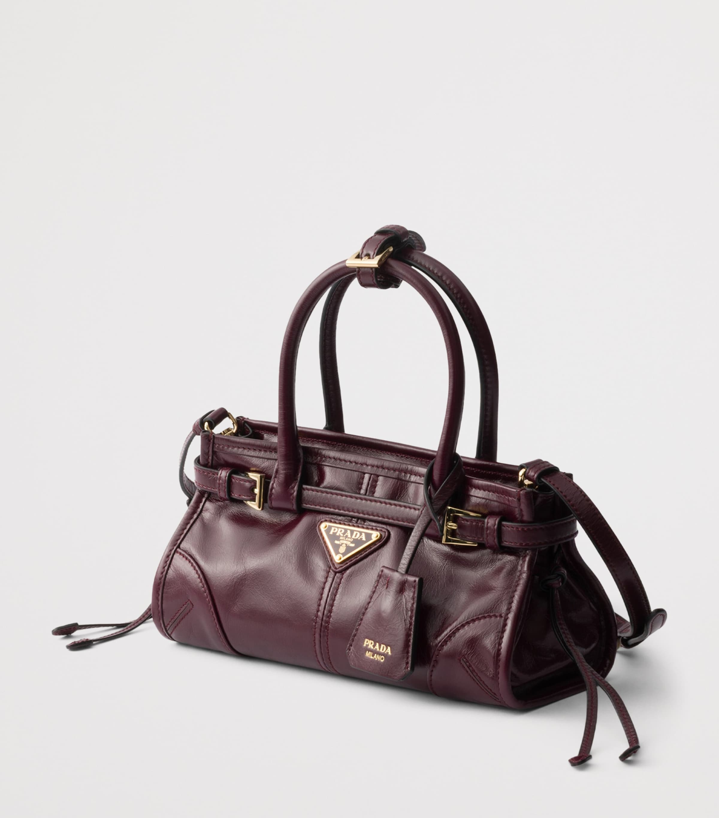 Prada Mini Leather Bonnie Shoulder Bag Burgundy Image 2