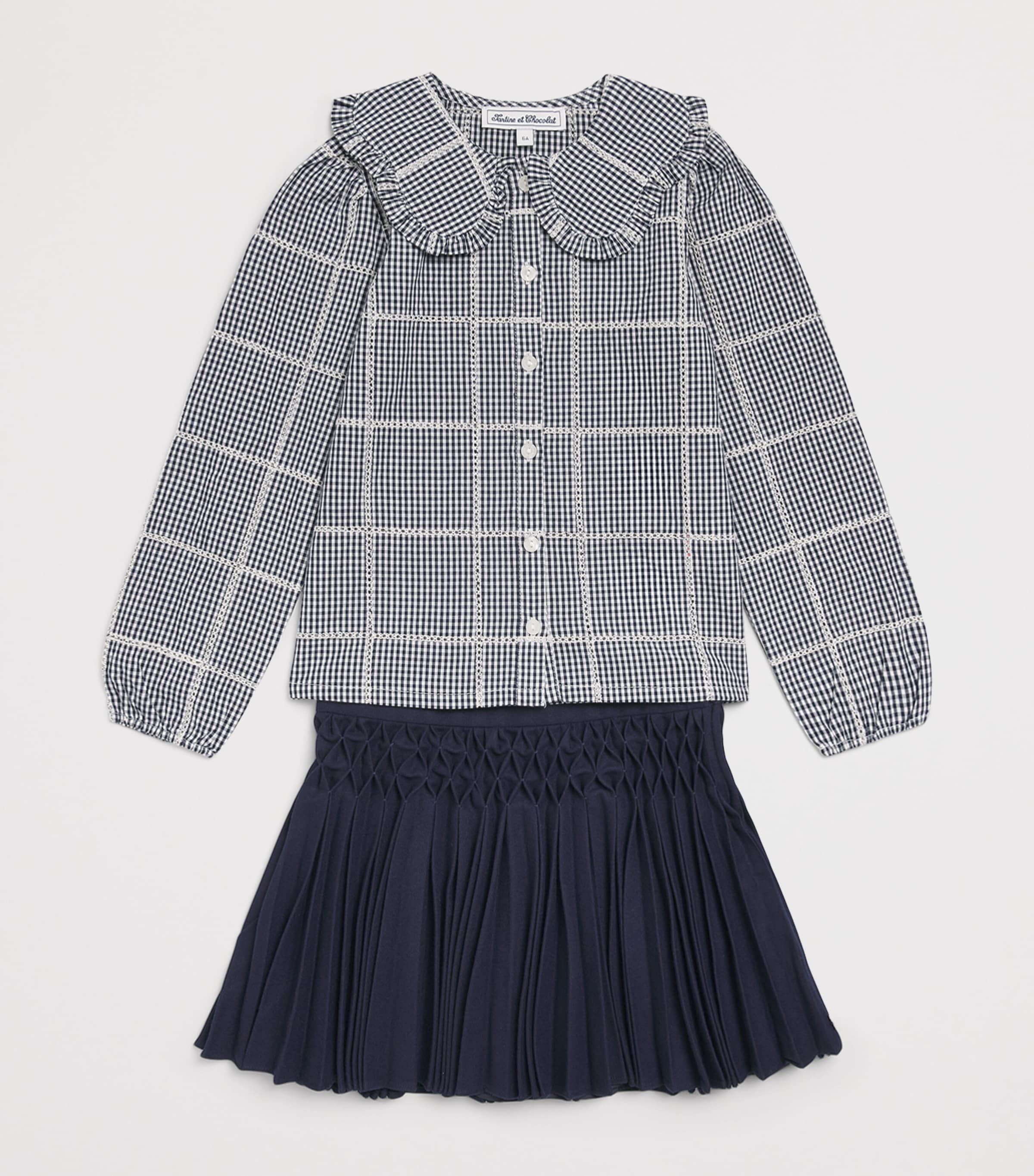 Tartine et Chocolat Cotton Check Broderie Anglaise Shirt (2-14 Years) Nacre Image 3