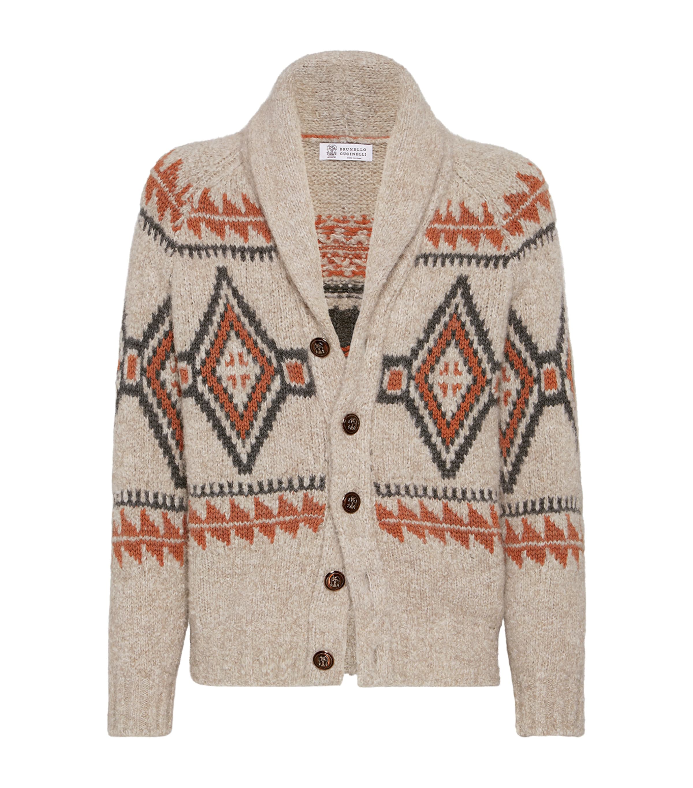 Brunello Cucinelli White Alpaca-Blend Jacquard Cardigan | Harrods US