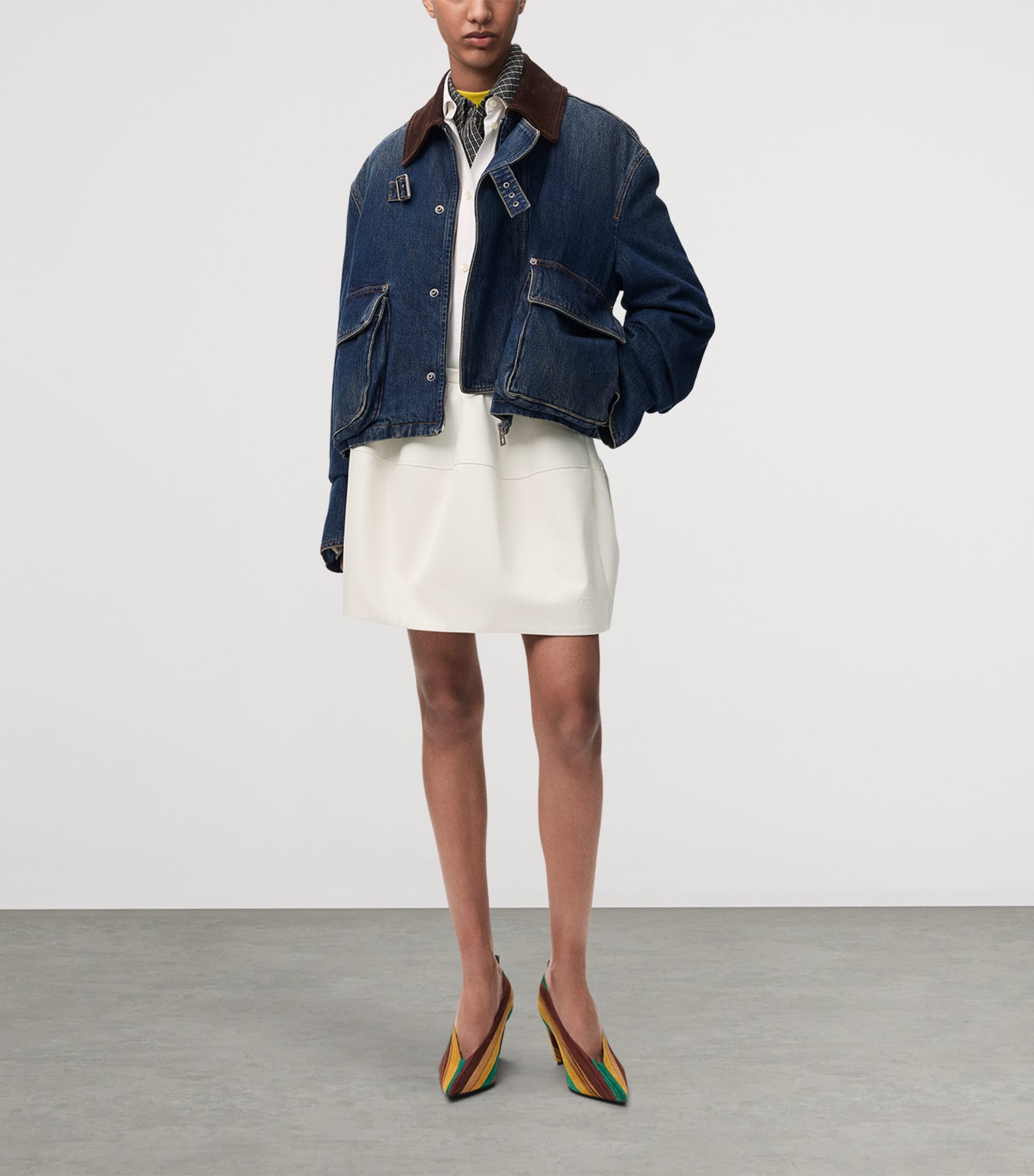 LOEWE Womens Denim-Suede Cropped Parka Dark Blue Image 2