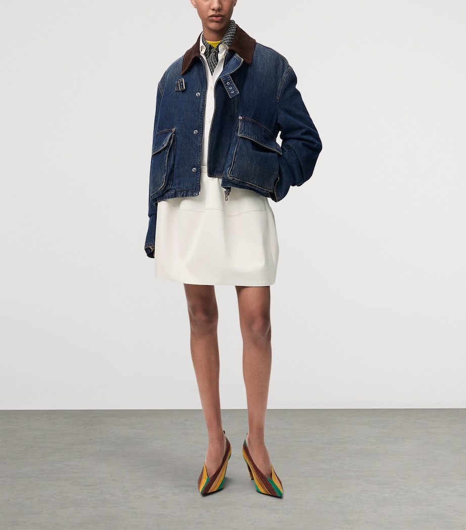 LOEWE Womens Denim-Suede Cropped Parka Dark Blue Image 2