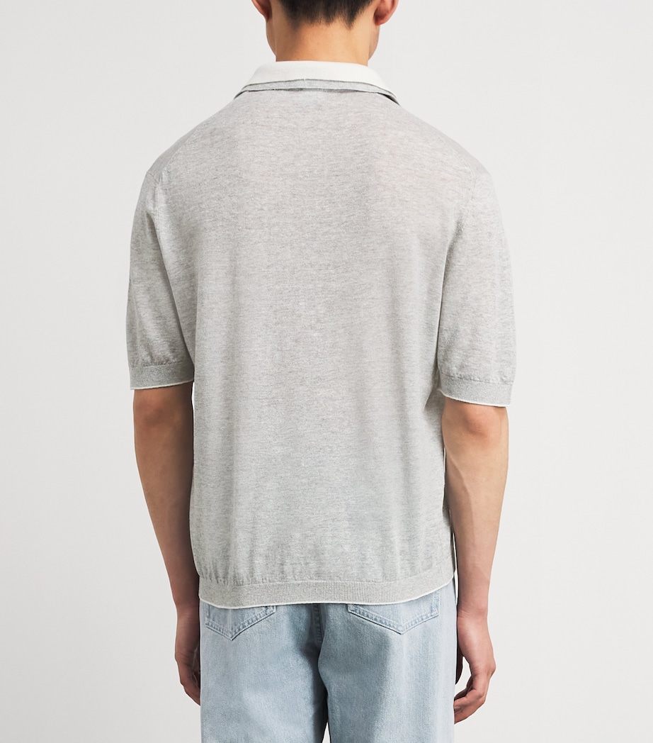 Eleventy Mens Linen-Cotton-Cashmere-Silk Polo Shirt Gr Chiaro, Bianco Image 5