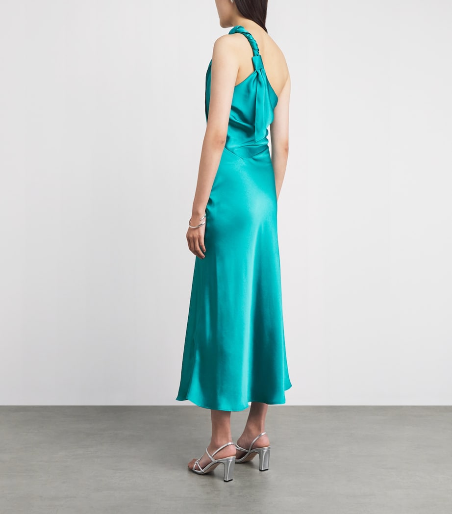 Sandro Paris Womens Satin Asymmetric Midi Dress Green Image 4