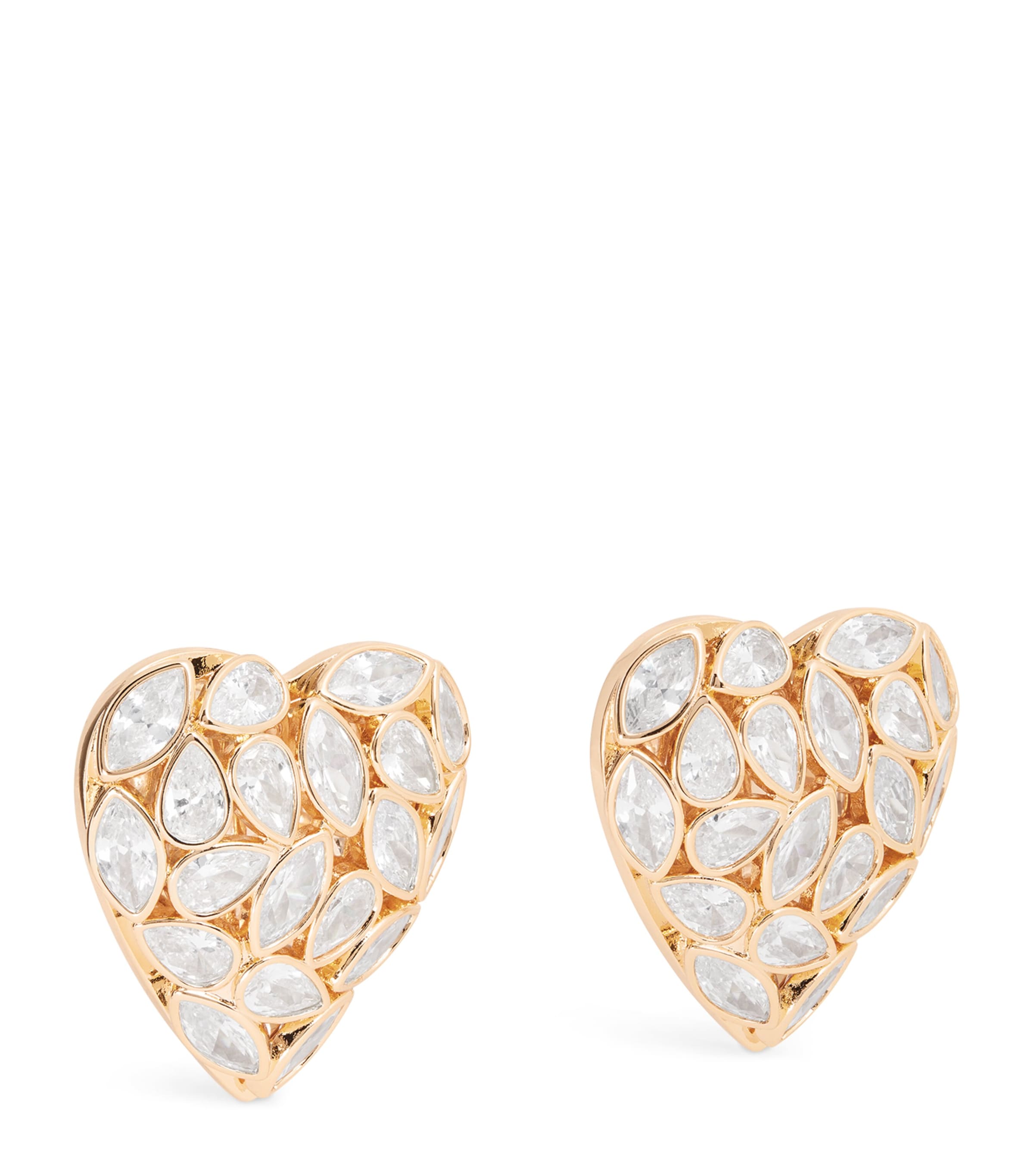 Crystal-Embellished Bow Heart Earrings GOLD Image 1