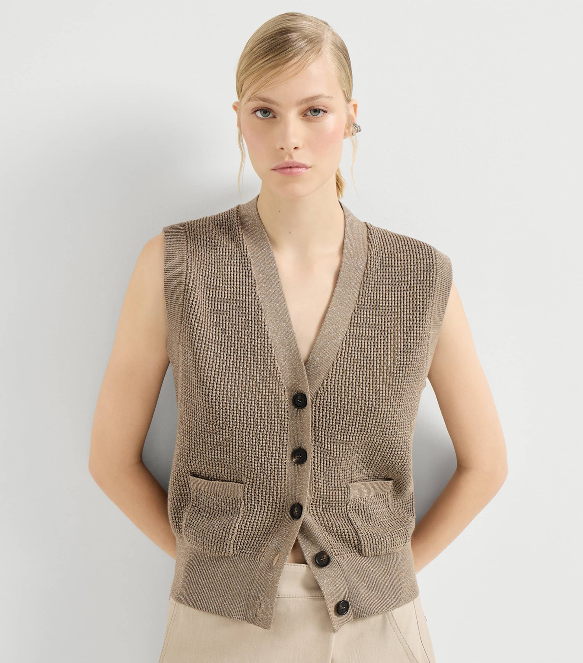 Cotton-Blend Sleeveless Cardigan CCJ17 Image 5