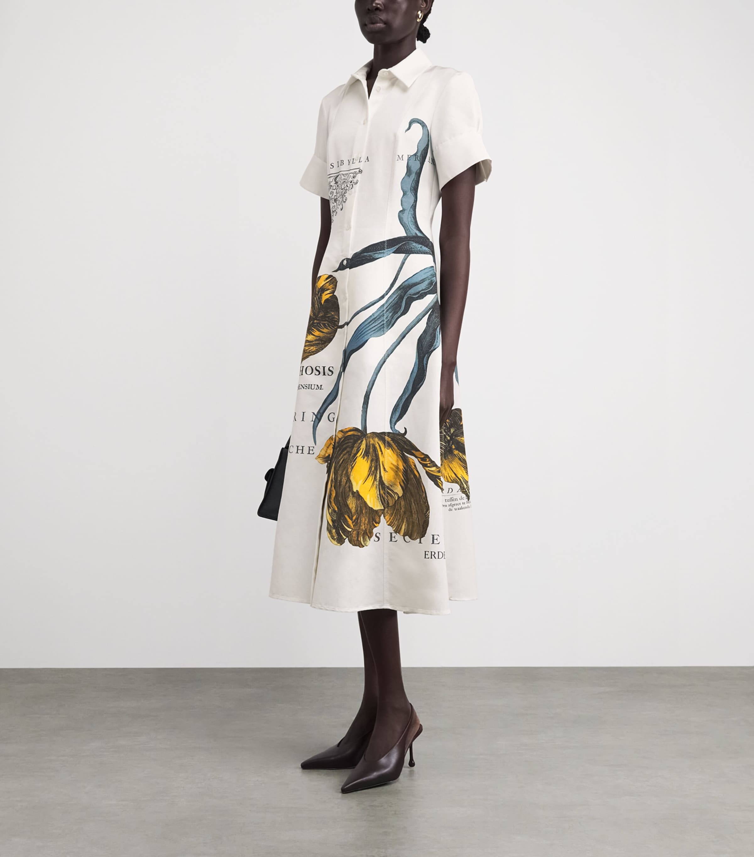 Erdem Womens Cotton-Blend Printed Midi Shirt Dress Etched Tulip Bronze Image 2