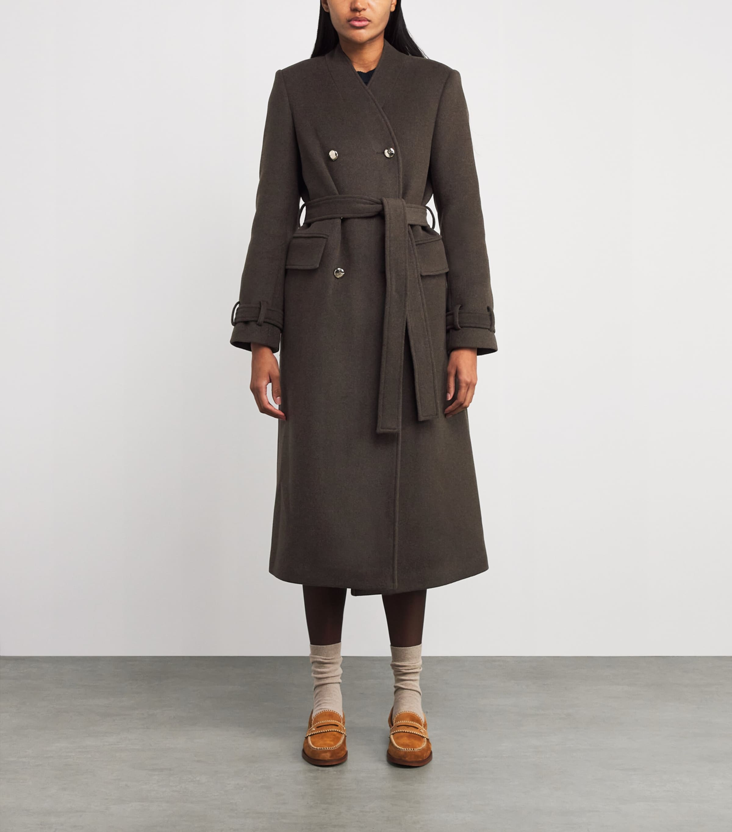 Wool-Blend Double-Breasted Coat KHAKI Image 3