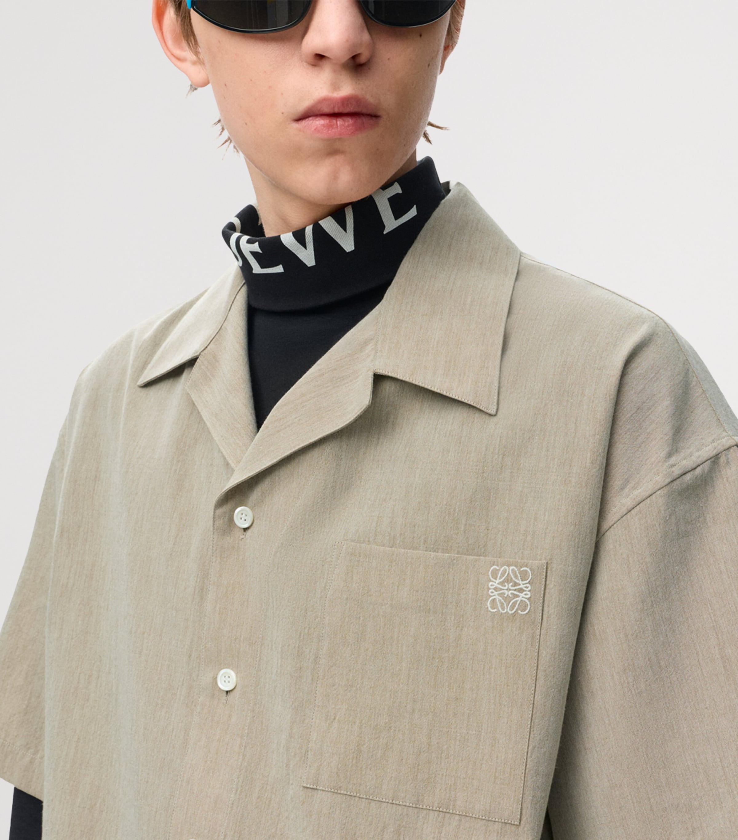 LOEWE Mens Wool-Blend Anagram Shirt Beige Image 5