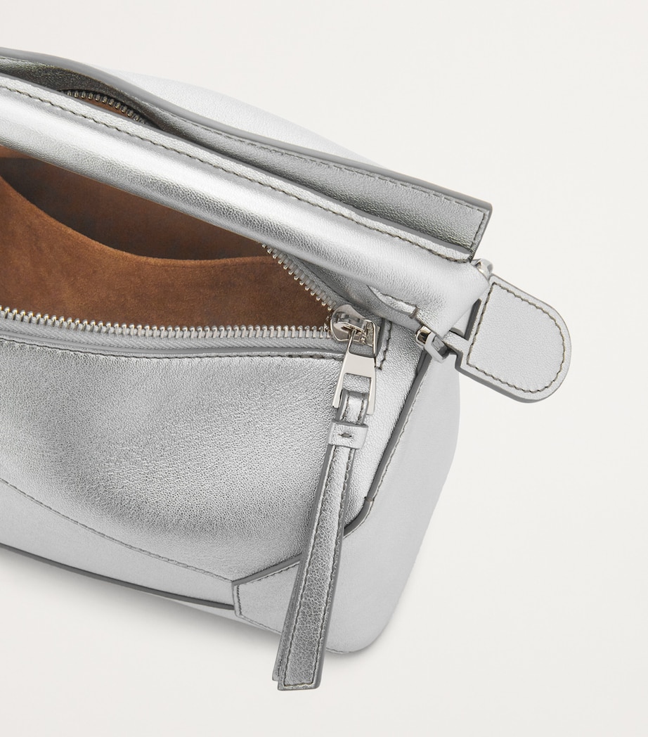 Small Metallic Leather Puzzle Top-Handle Bag SILVER Image 7