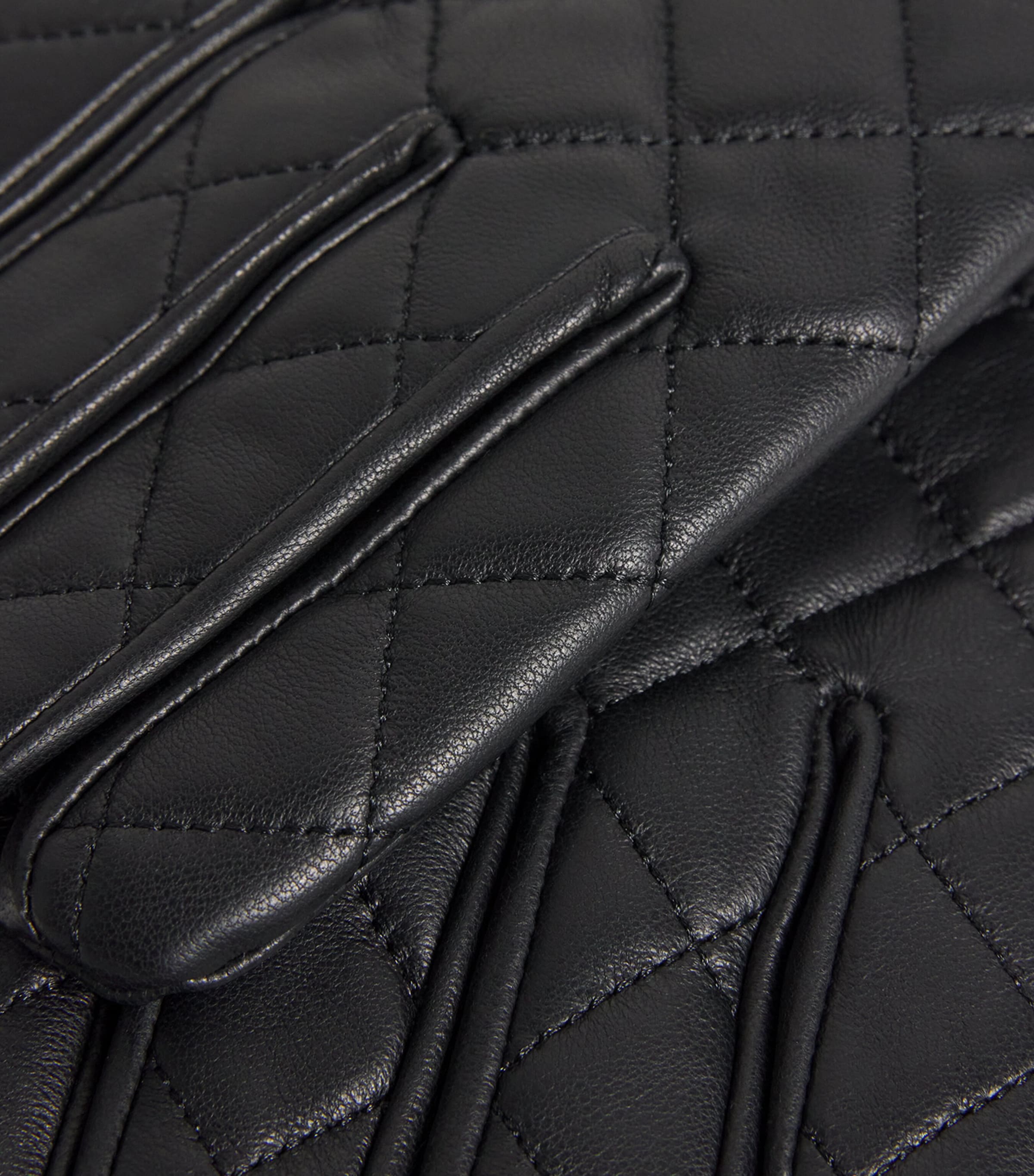 Barbour Quilted Leather Gloves Black Image 4