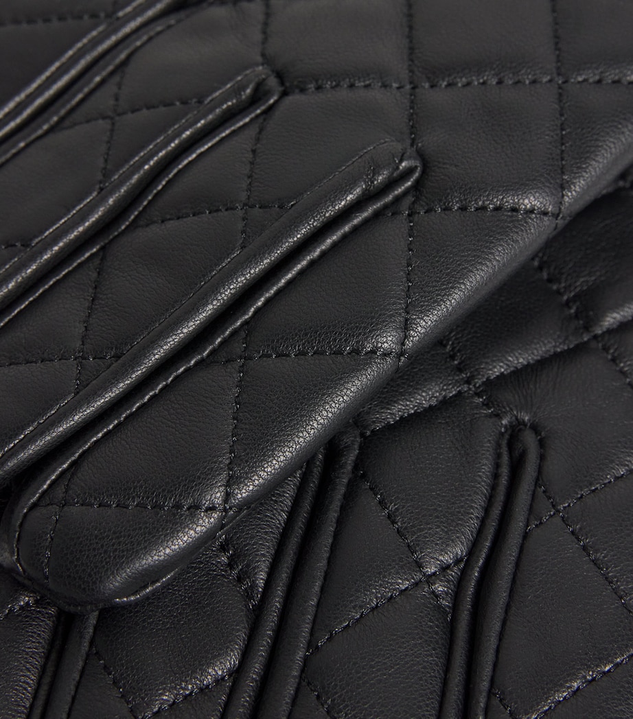 Barbour Quilted Leather Gloves Black Image 4