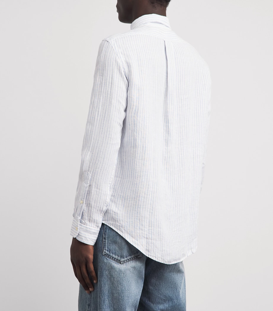Polo Ralph Lauren Mens Linen Custom-Fit Stripe Shirt White Blue Image 5