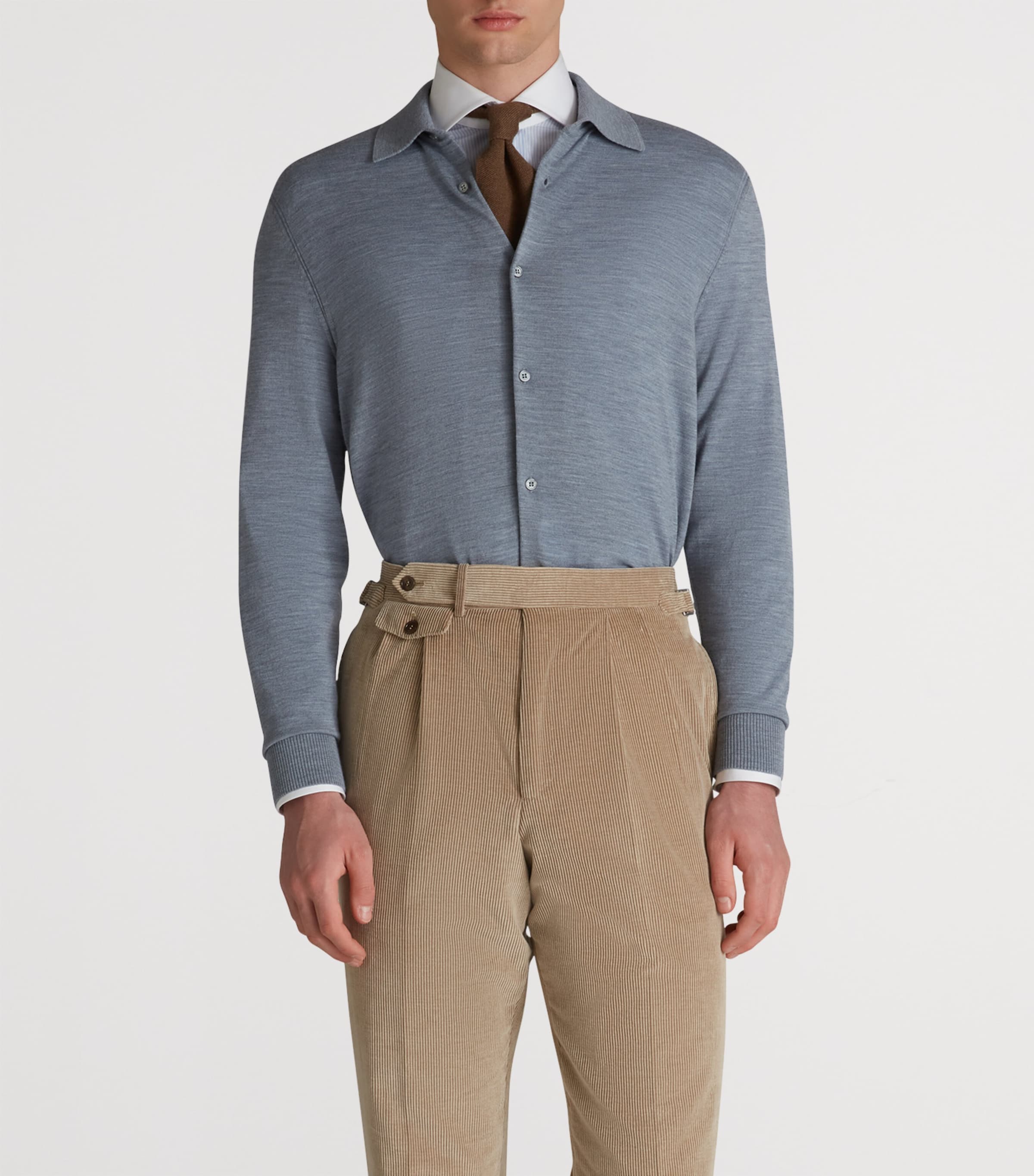 Superfine Virgin Merino Wool Shirt 483WASHED DENIM Image 3