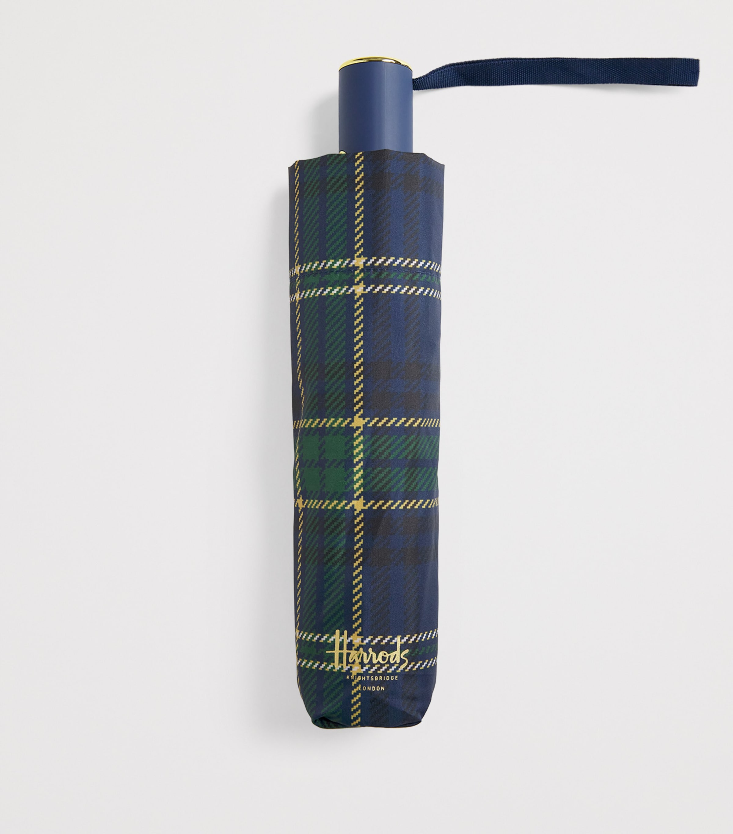 Harrods Tartan Umbrella Navy Image 2