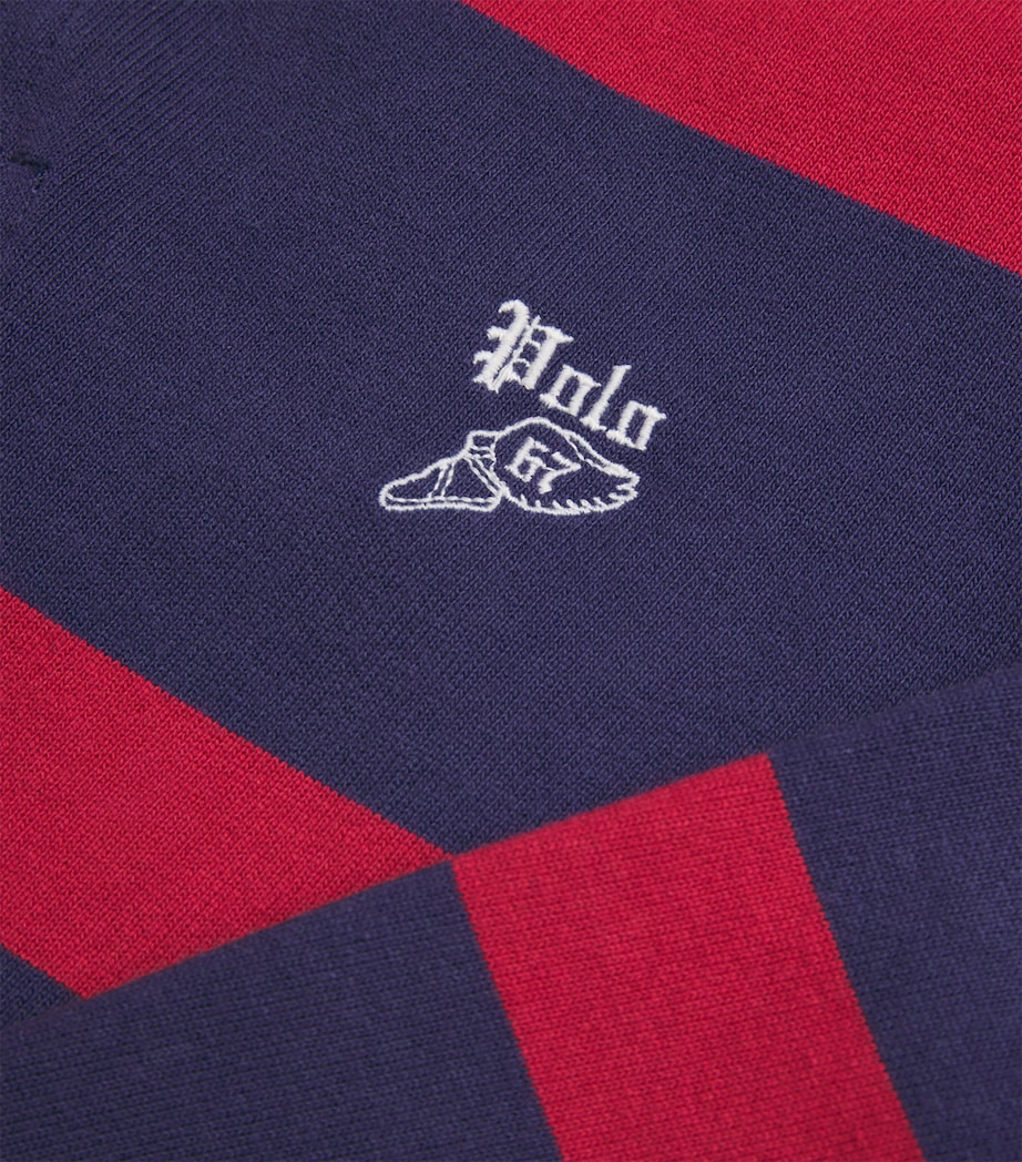 Cotton Striped Polo Shirt RED Image 5