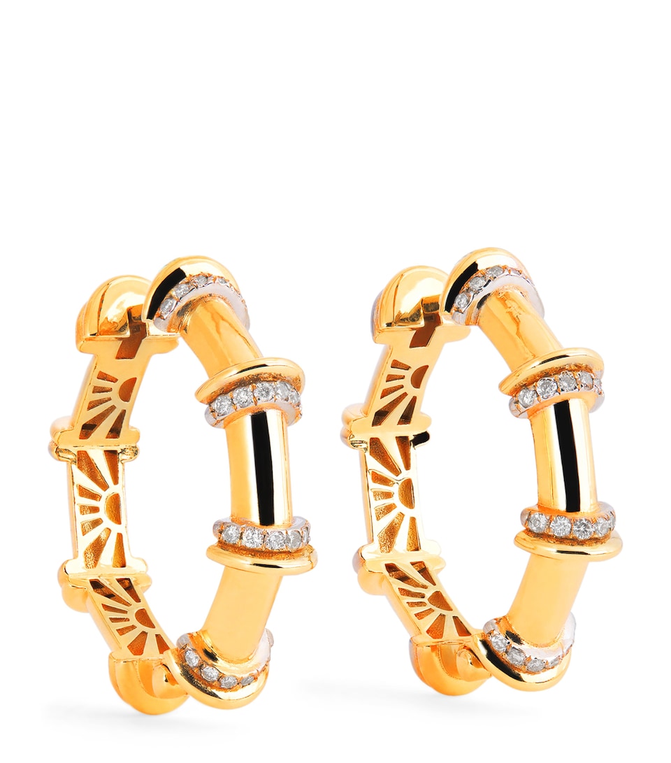 L'ATELIER NAWBAR Yellow Gold and Diamond Warrior N*93 Hoop Earrings Yellow Gold