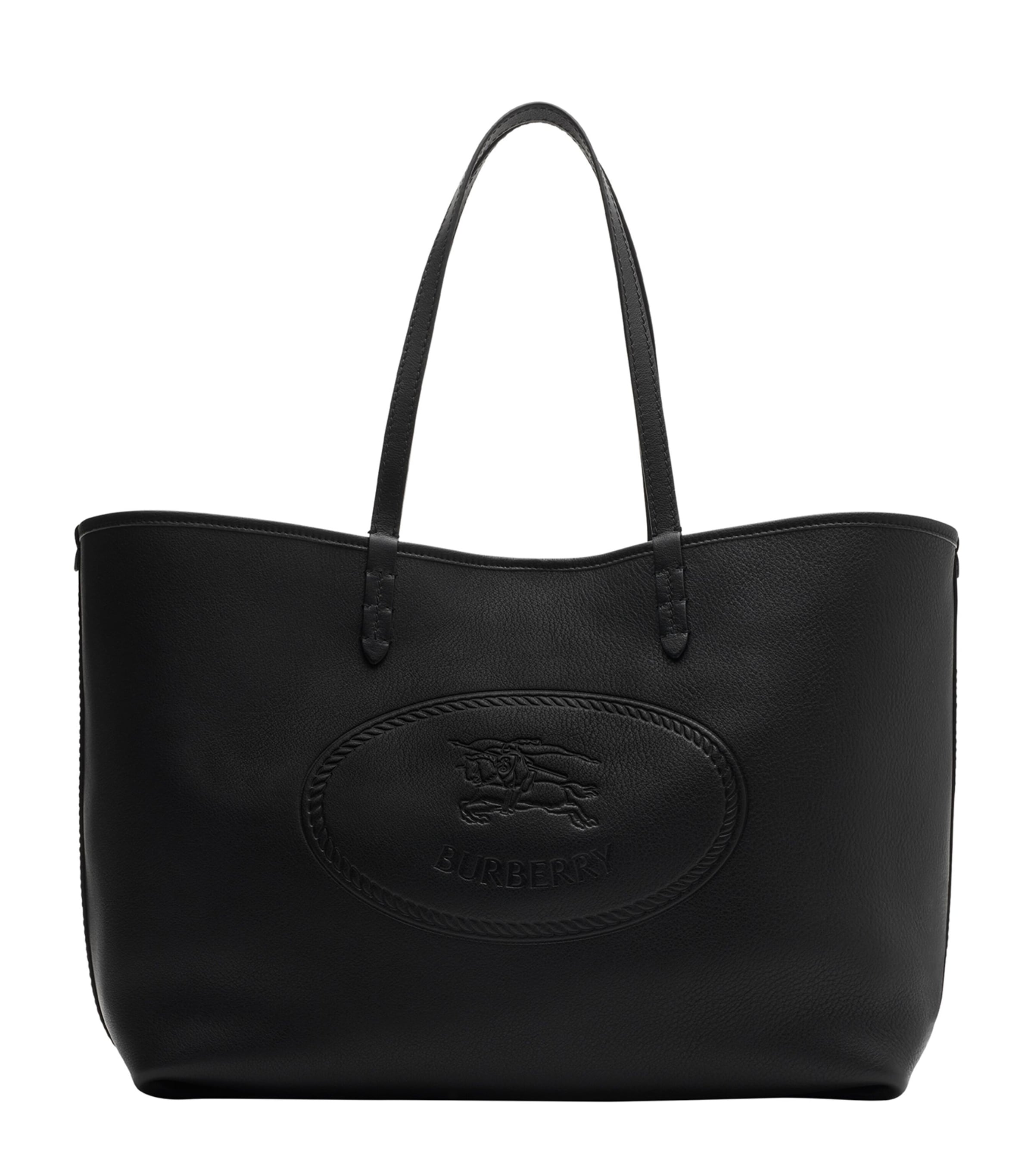Burberry Medium Highlands Leather Shopping Shoulder Bag In Black