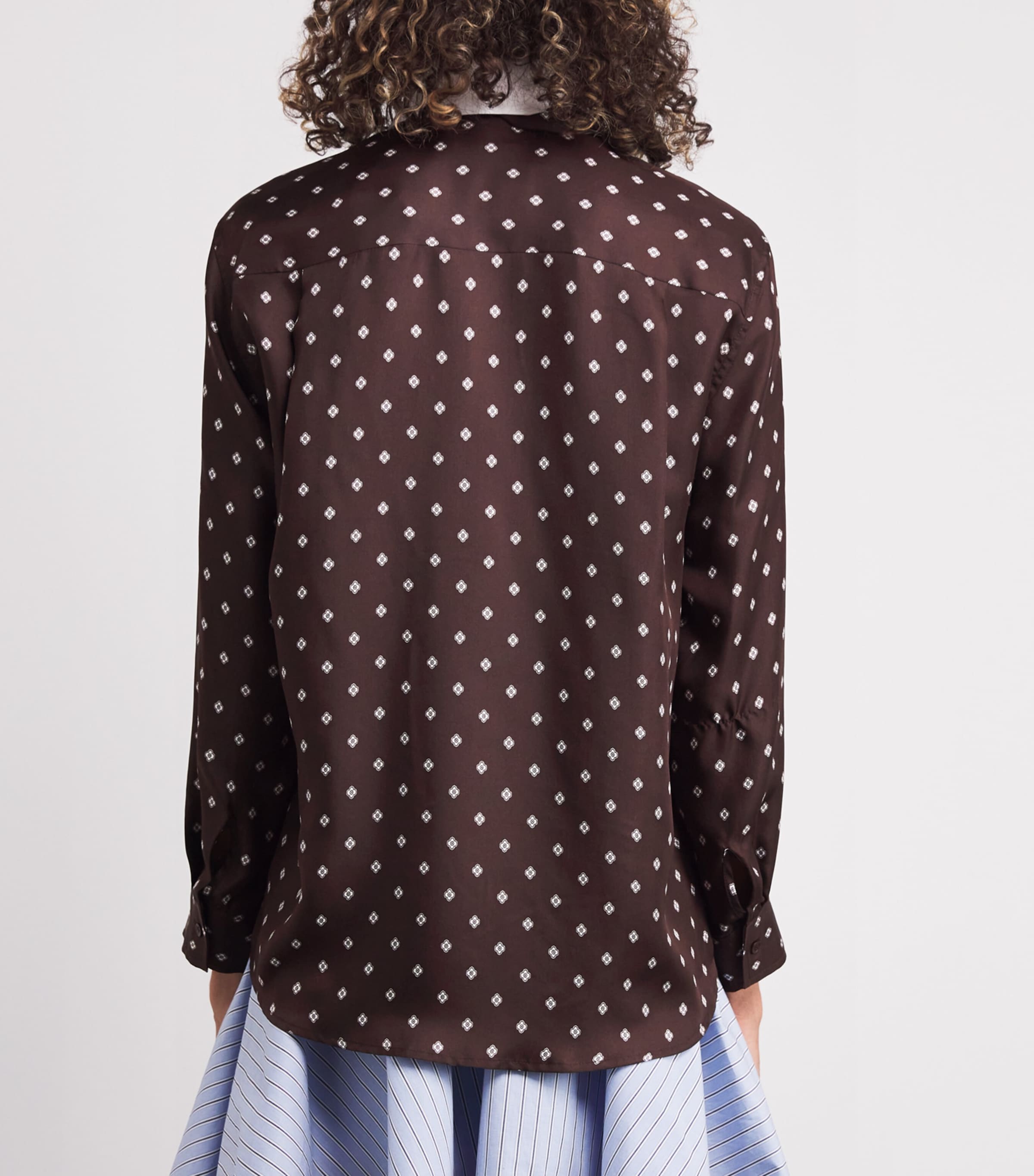 Silk Printed Tie-Detail Shirt BROWN / WHITE Image 4