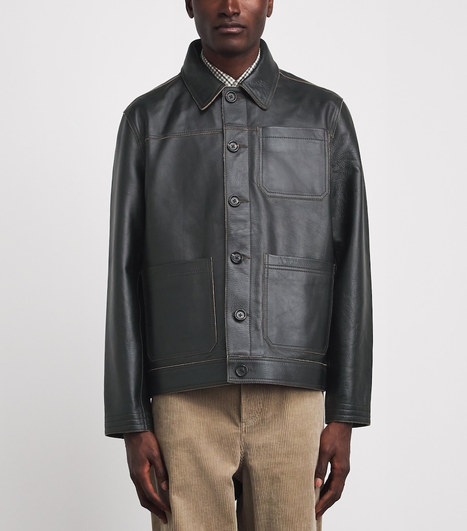 Oliver Spencer Mens Hardwick Leather Jacket Black Image 4