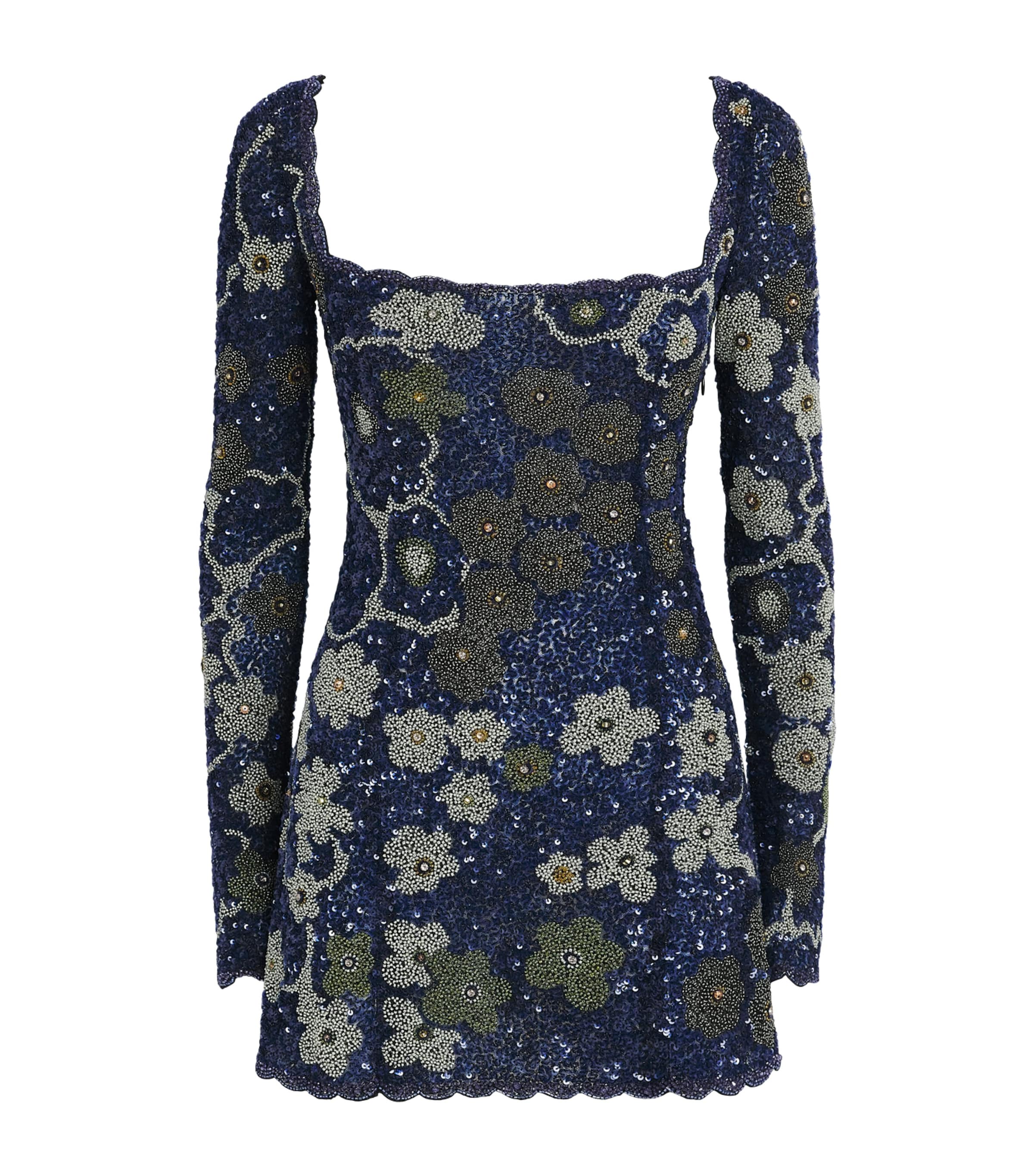 Clio Peppiatt Womens Beaded Dahlia Mini Dress Blue Image 1