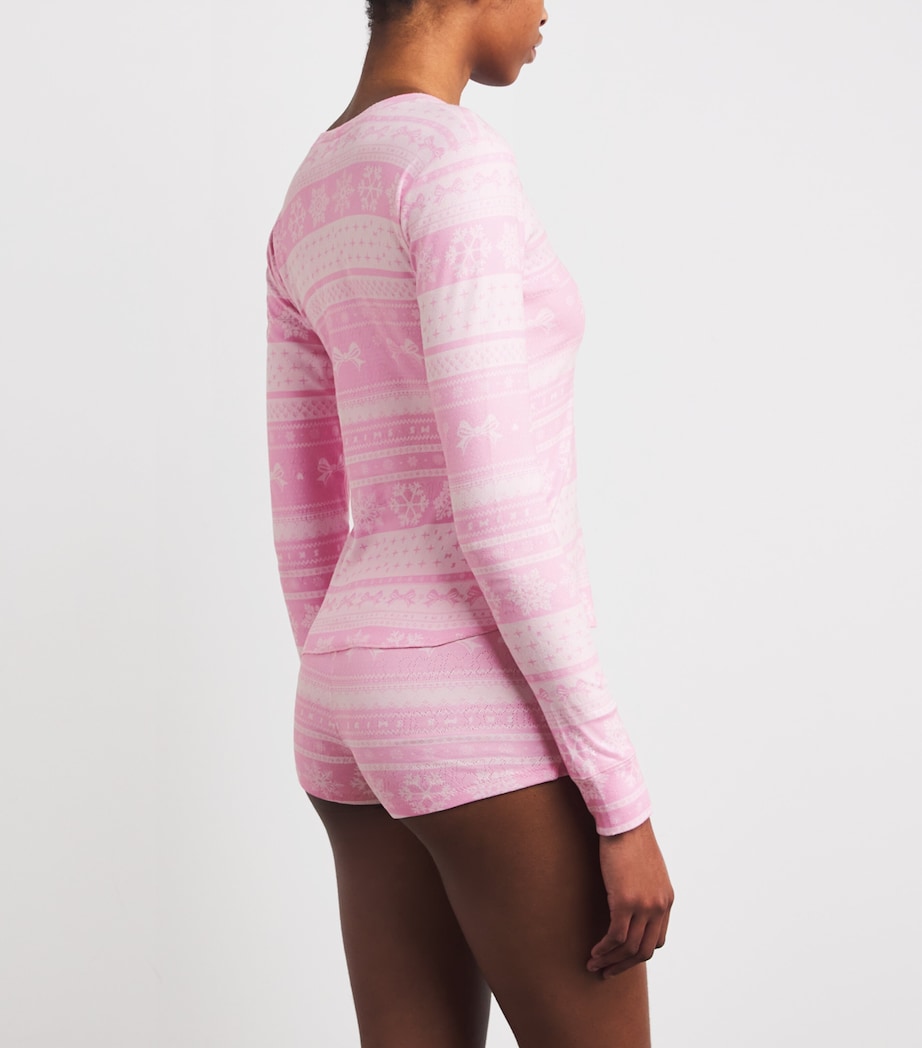 Pointelle Henley Pyjama Set BUBBLEGMBOWFAIRISLE Image 3