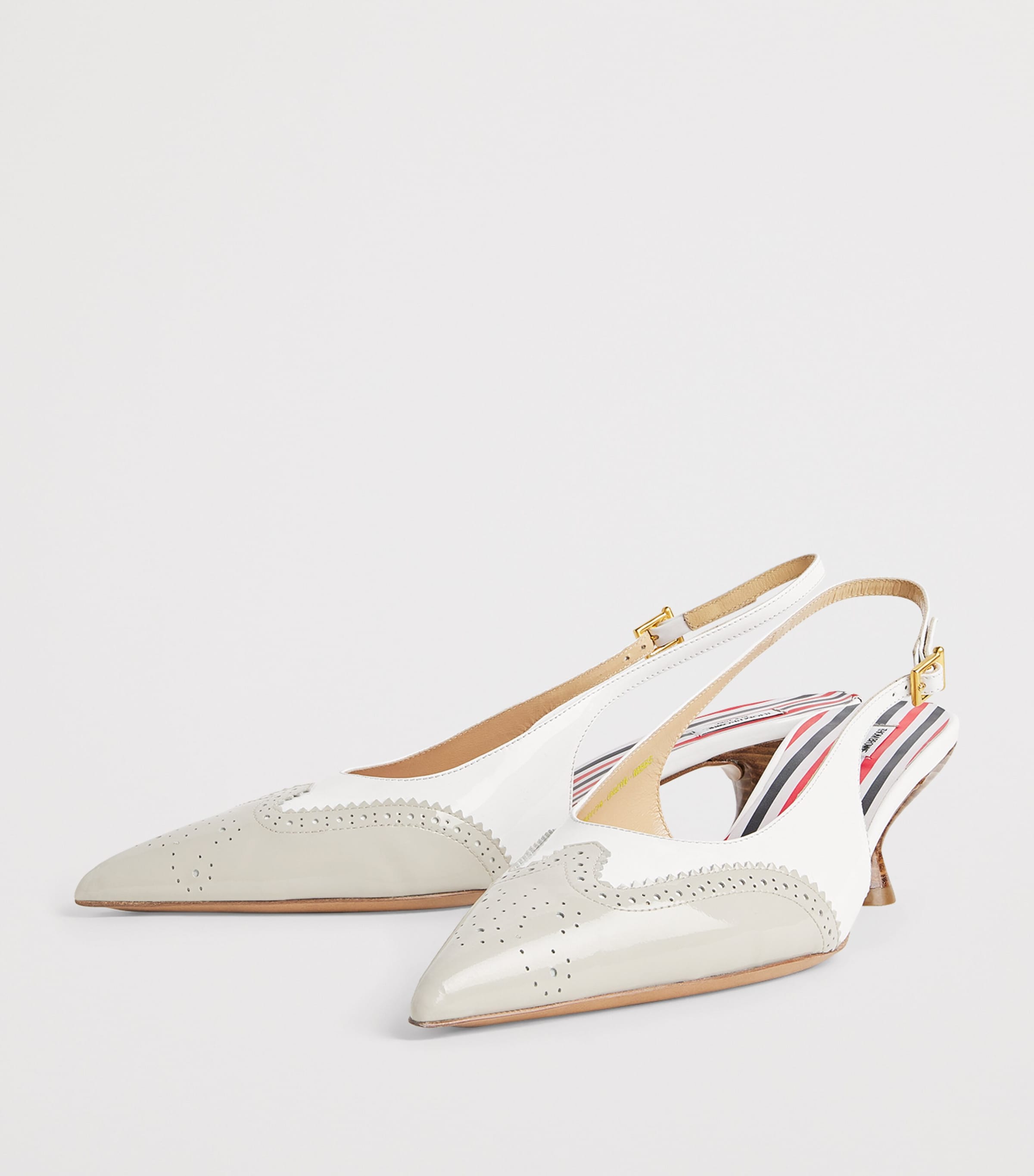 Thom Browne Patent Leather Wingtip Slingback Heels 50 Khaki/white Image 3