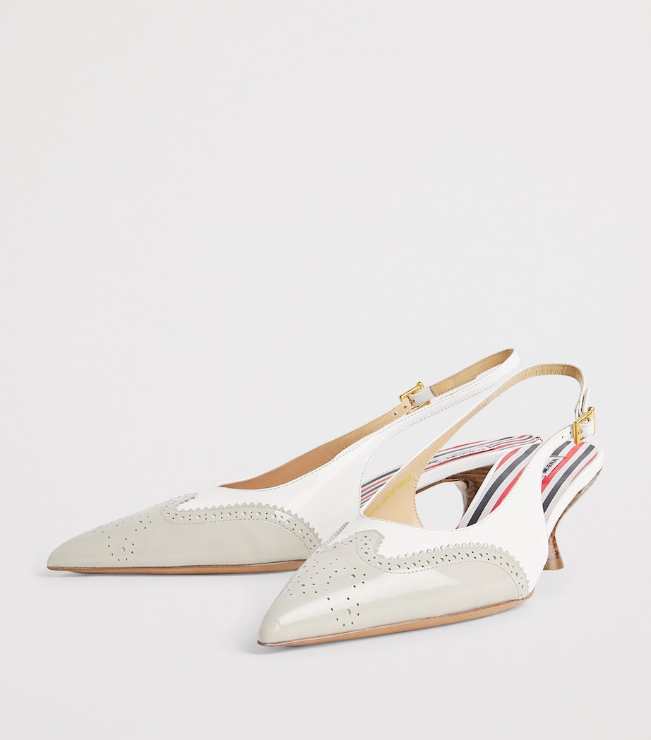 Thom Browne Patent Leather Wingtip Slingback Heels 50 Khaki/white Image 3