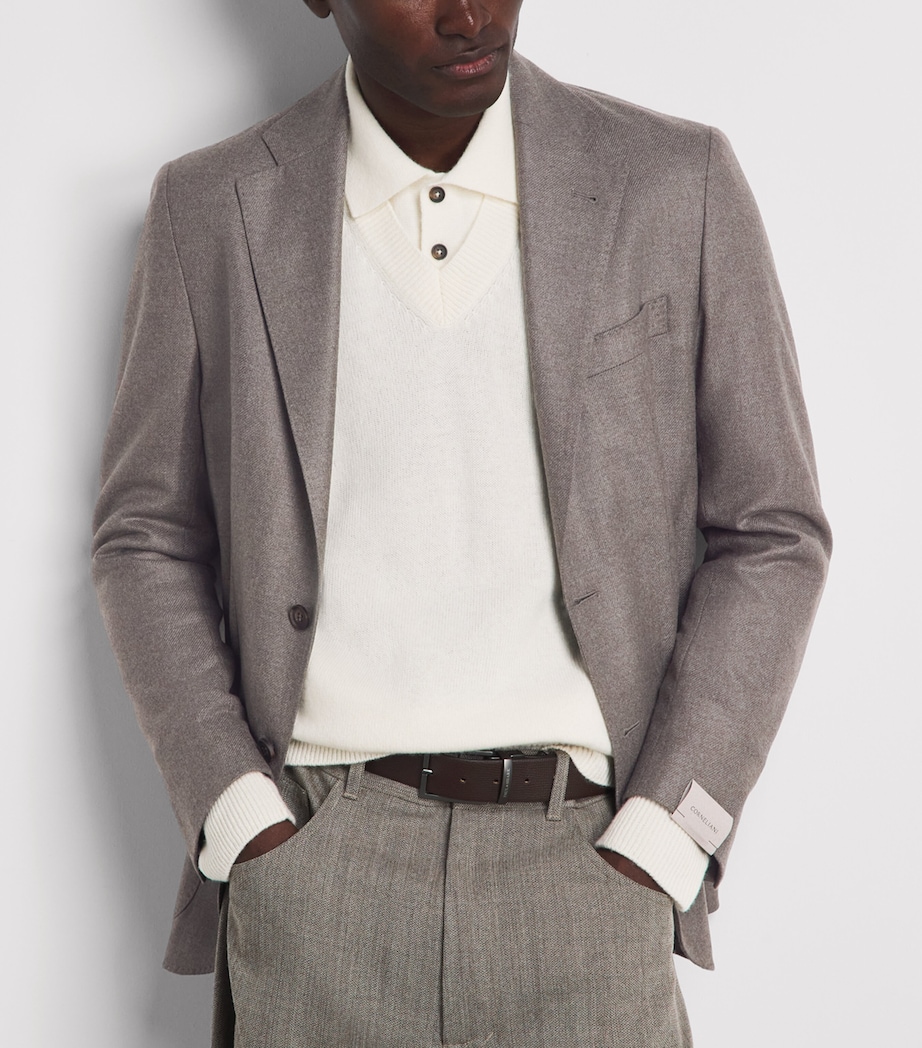 Corneliani Mens Virgin Wool-Cashmere Blazer Natural / Beige Image 3