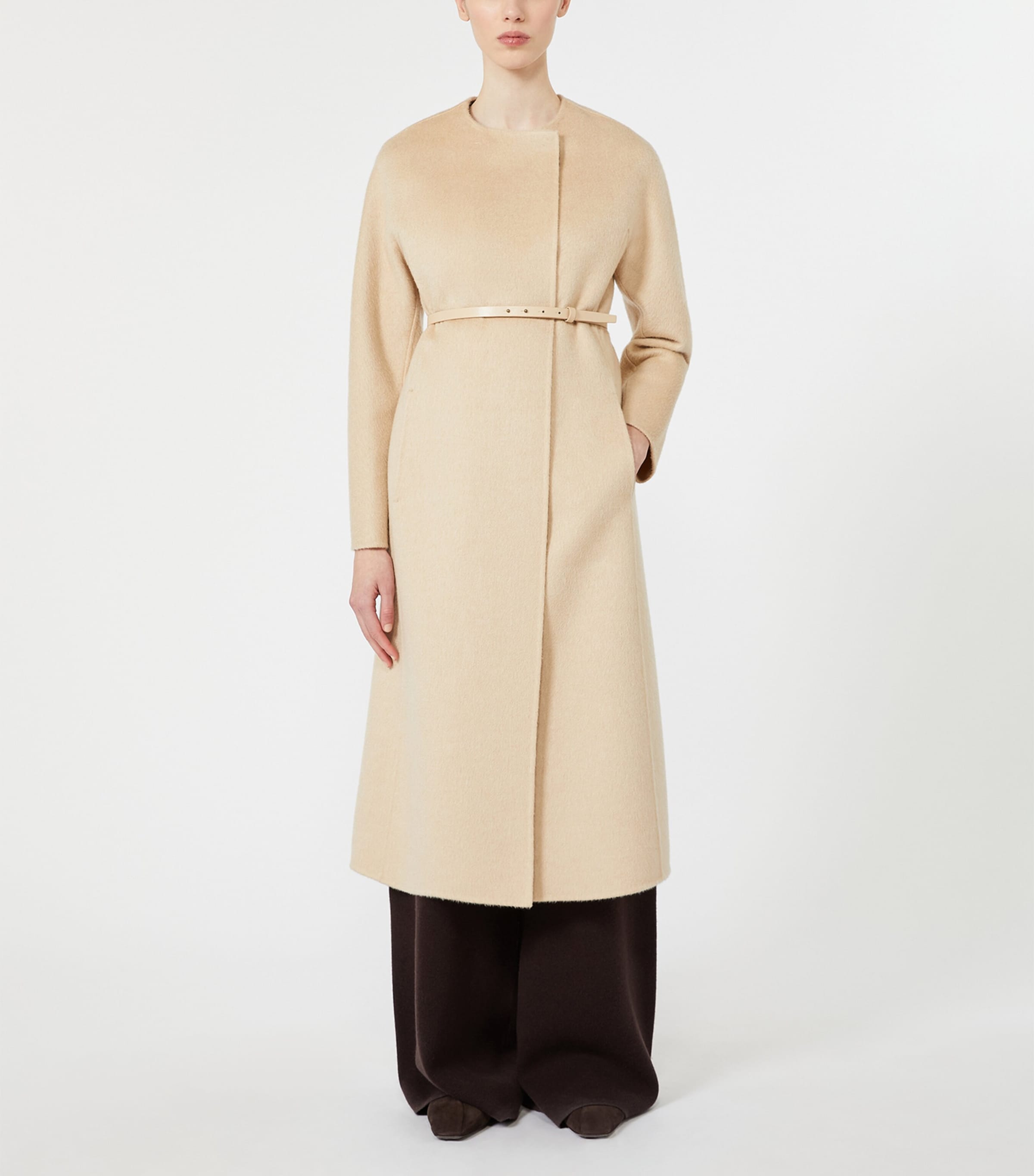 Max Mara Womens Camel-Mohair Wrap Coat Beige Image 3