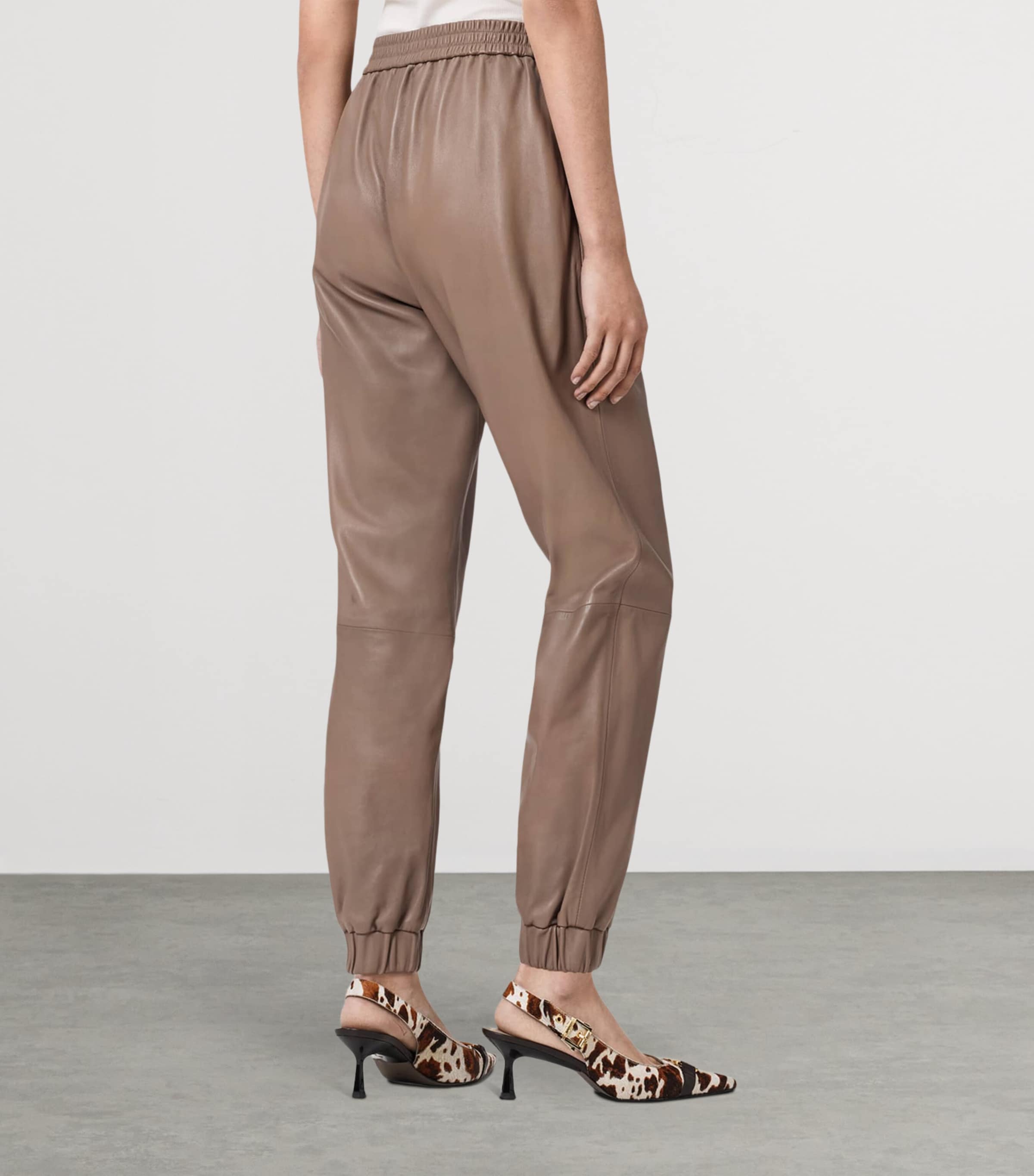 AllSaints Womens Leather Jen Sweatpants Mocha Brown Image 4