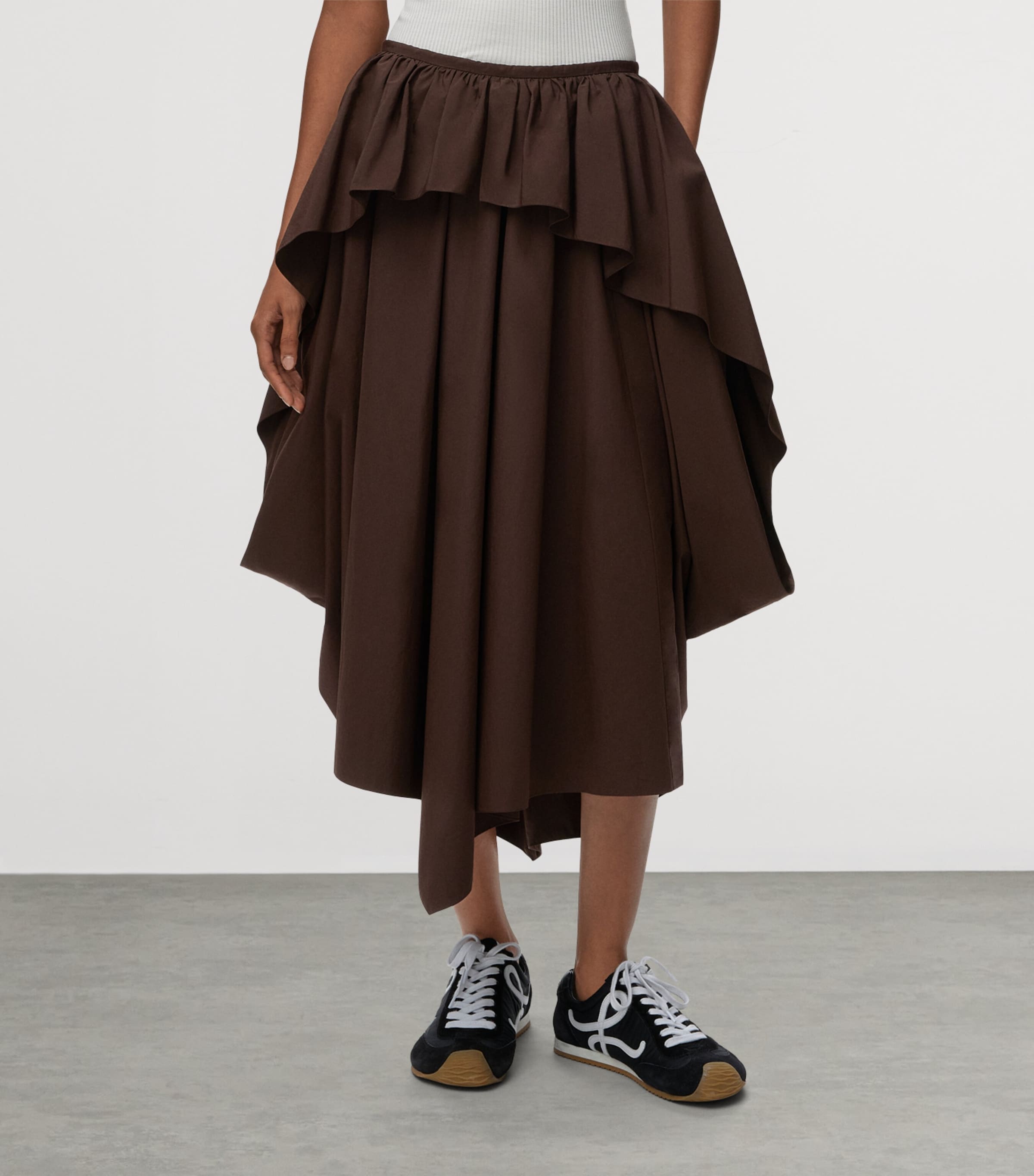 LOEWE Womens x Paula's Ibiza Cotton Draped Midi Skirt Chocolate Brown Image 3