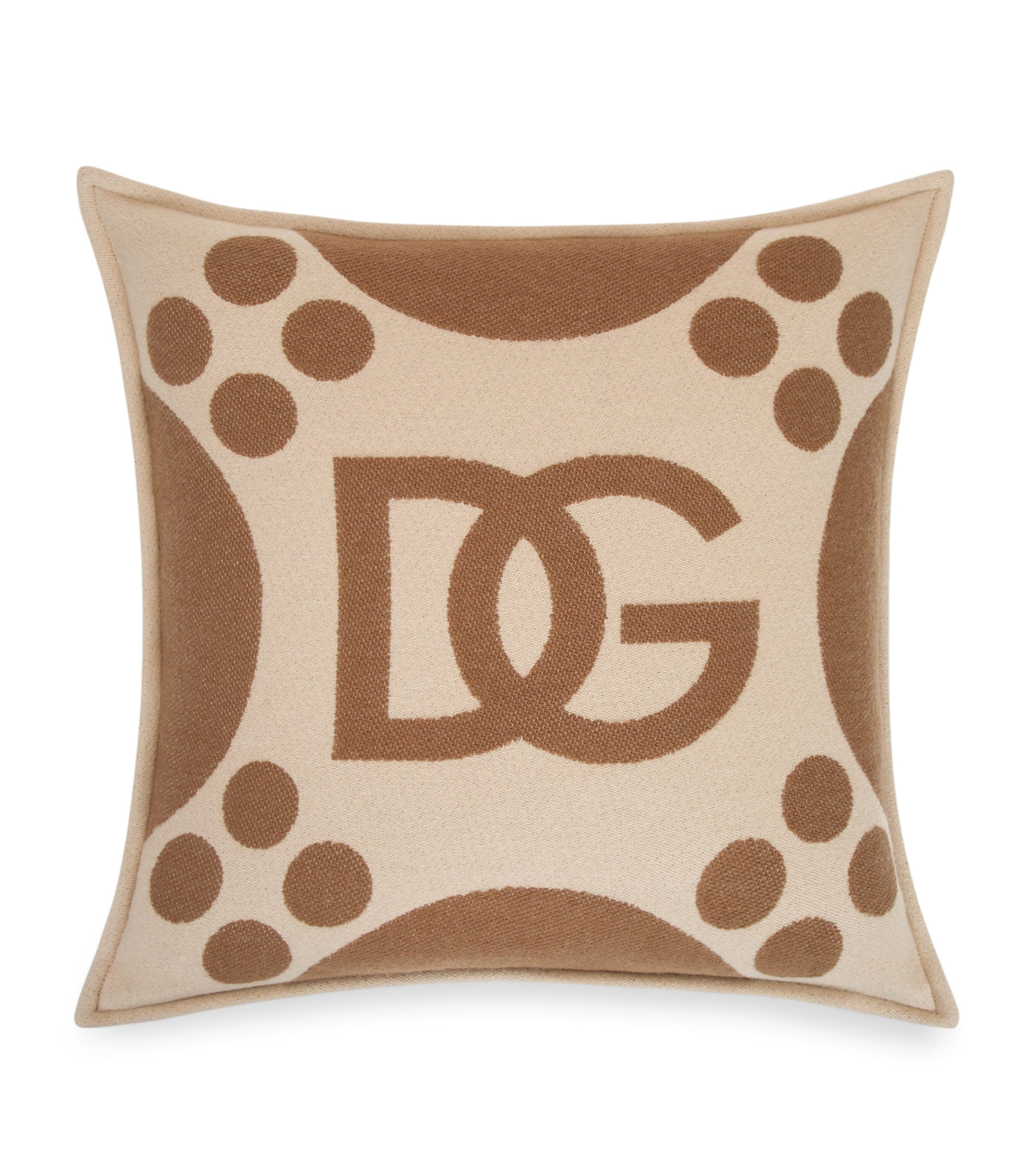Wool-Silk-Cashmere Logo Cushion (50cm x 50cm) U0052-MARRONE Image 1
