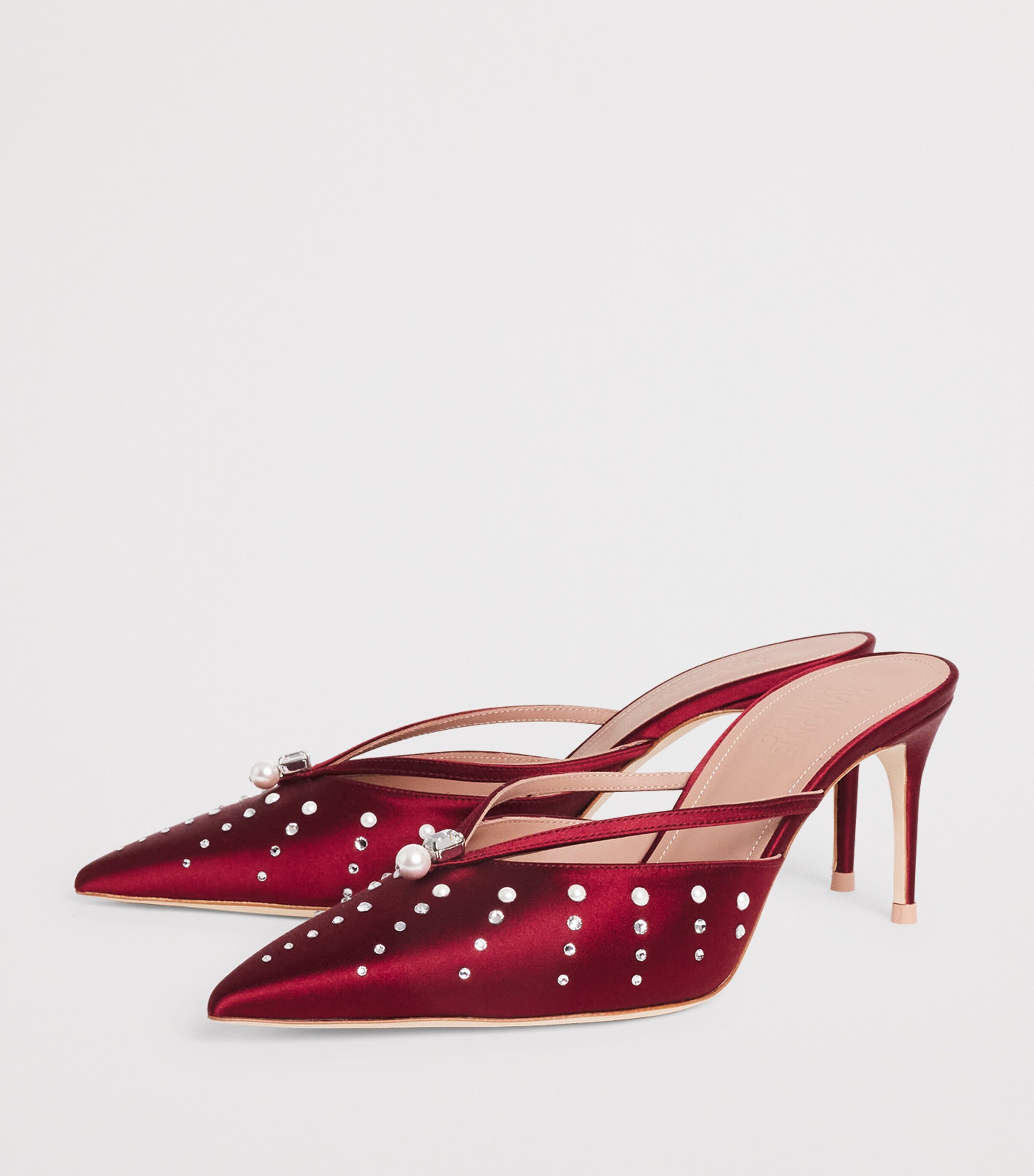 Satin Embellished Marisa Heeled Mules 70 WINE Image 4