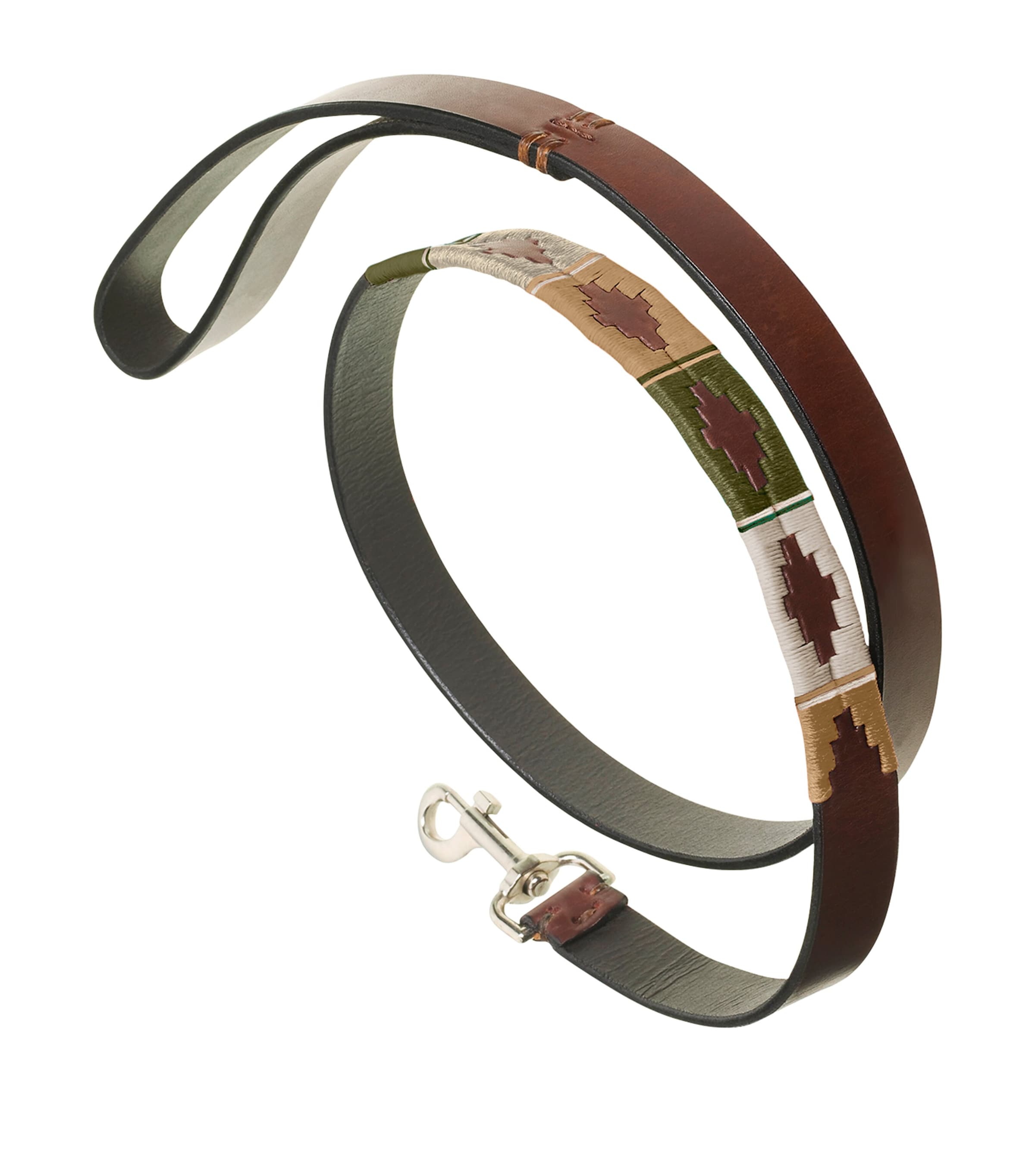 PAMPEANO Leather Explorar Dog Lead Cream Brown Green Image 1