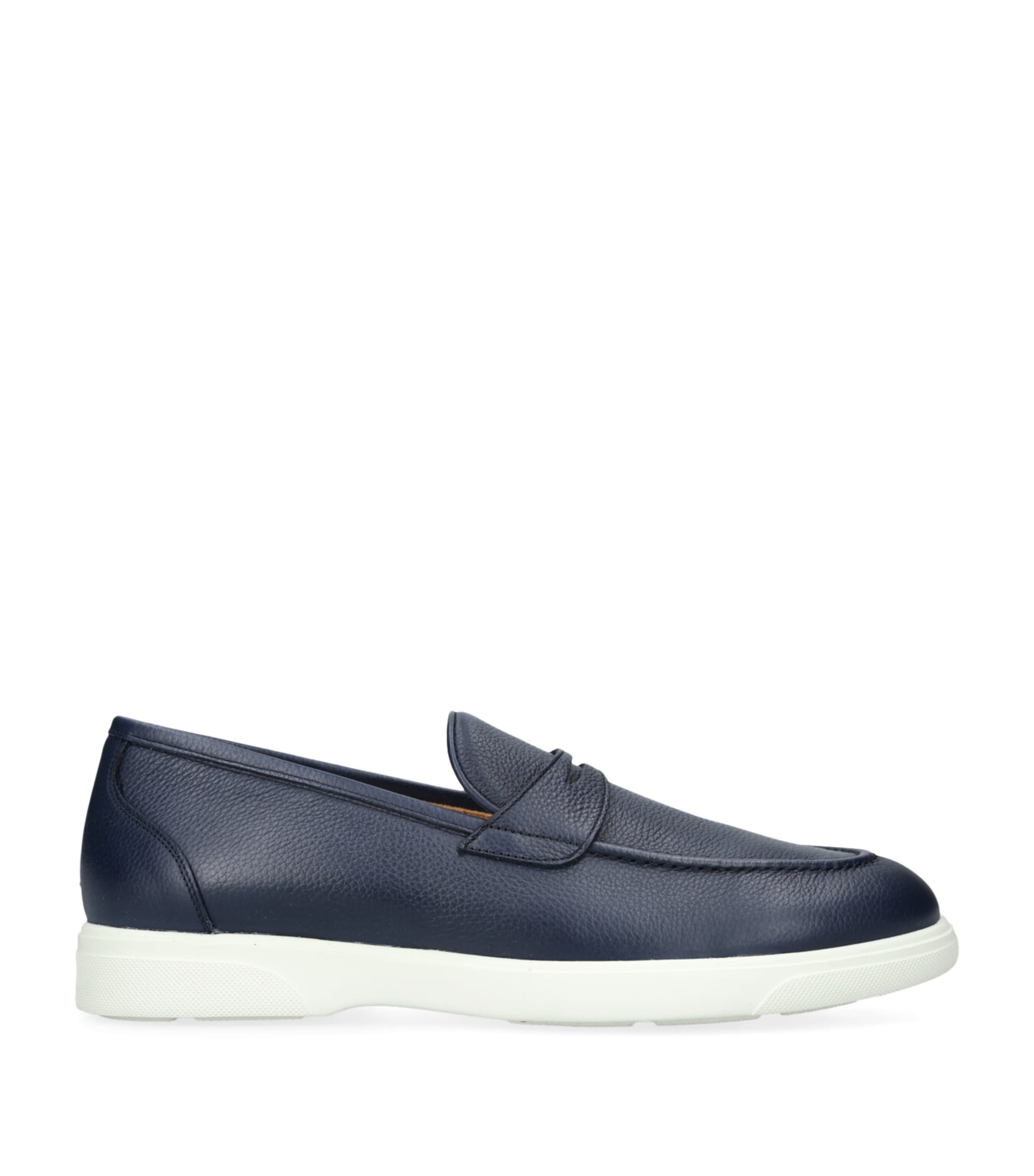 Shop Kiton Grained Leather Penny Loafers In Navy