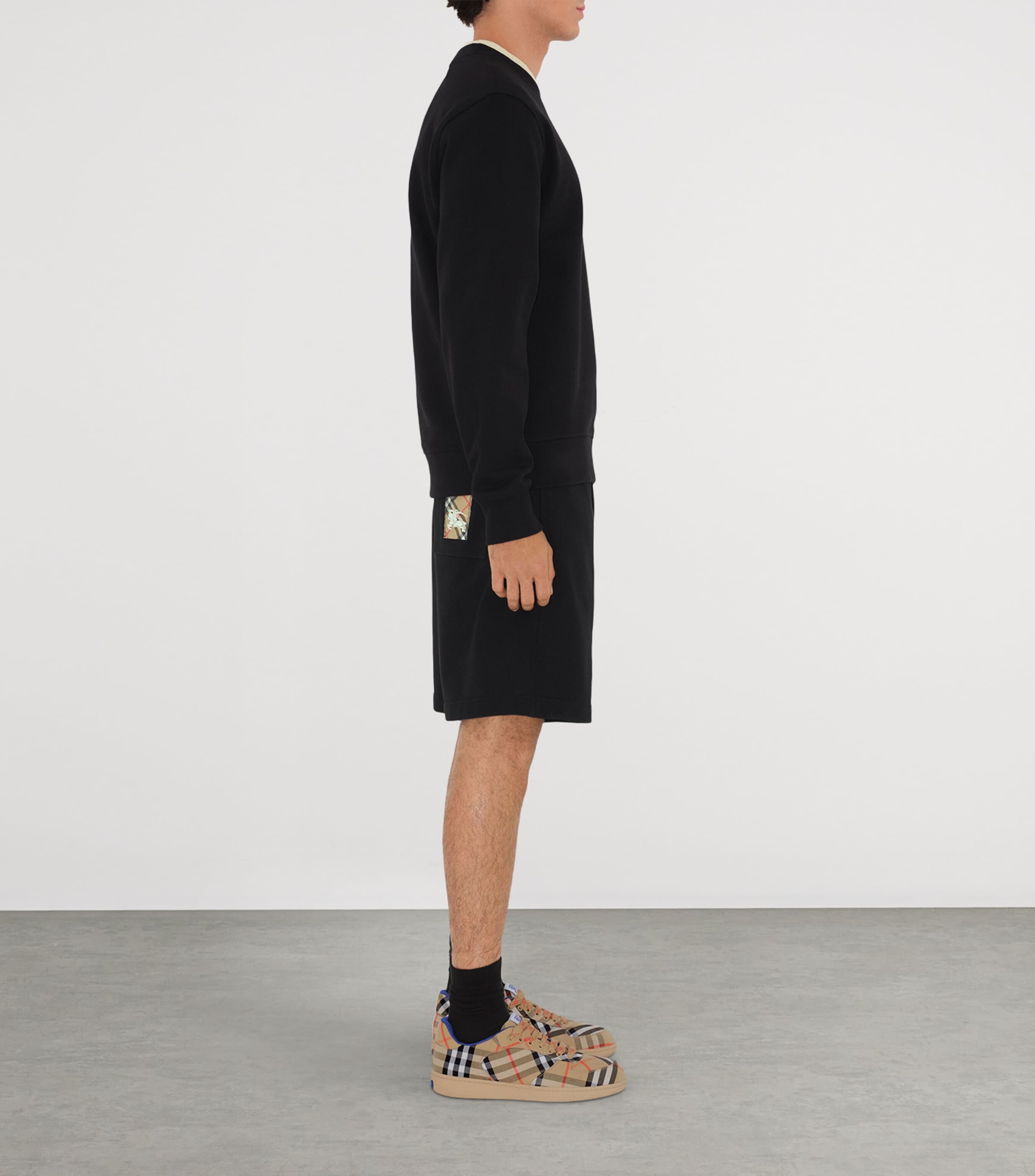 Burberry Mens Cotton Check Logo Shorts Black Image 3