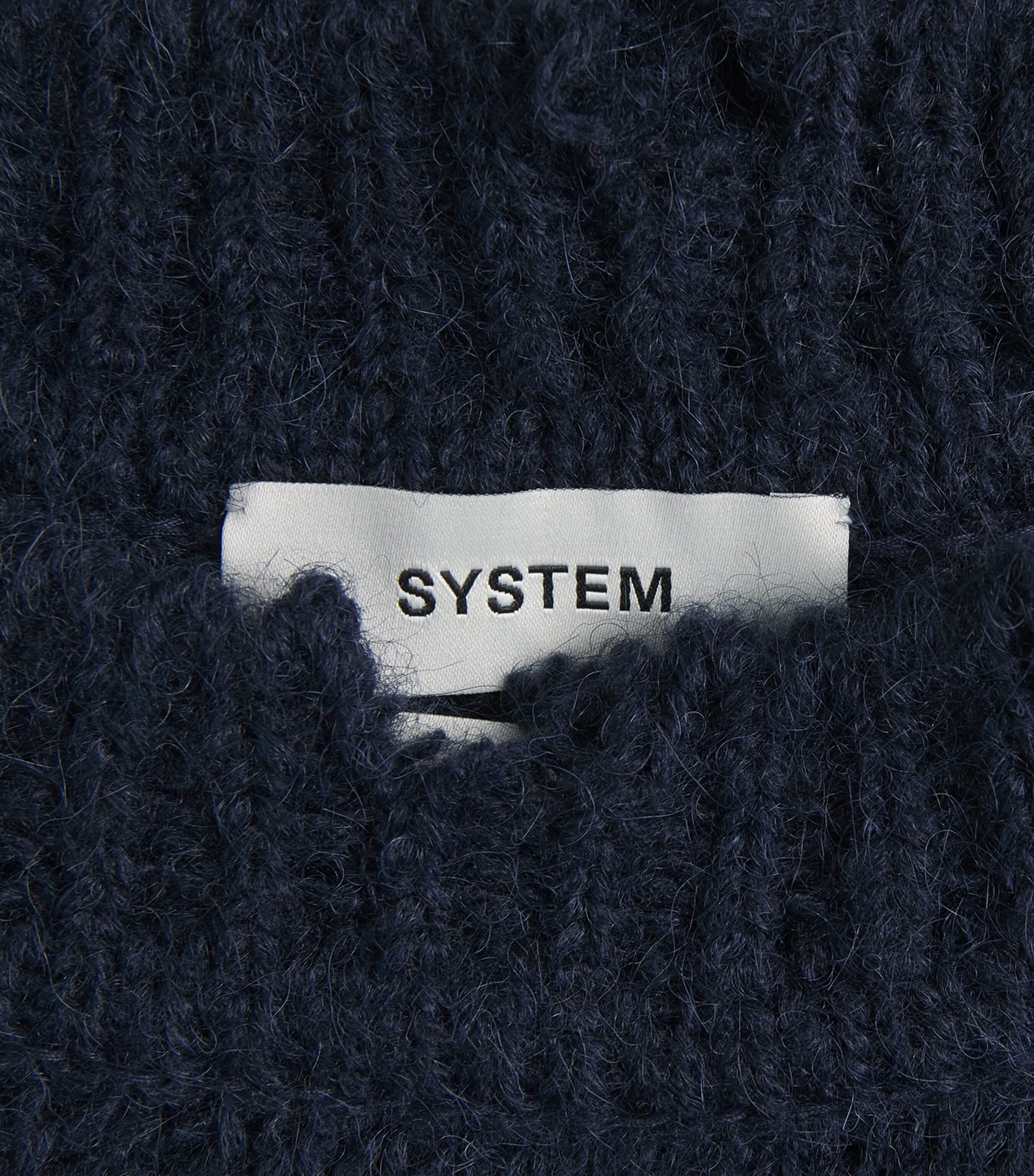 System Mens Cable-Knit Distressed Sweater Dark Navy Image 6